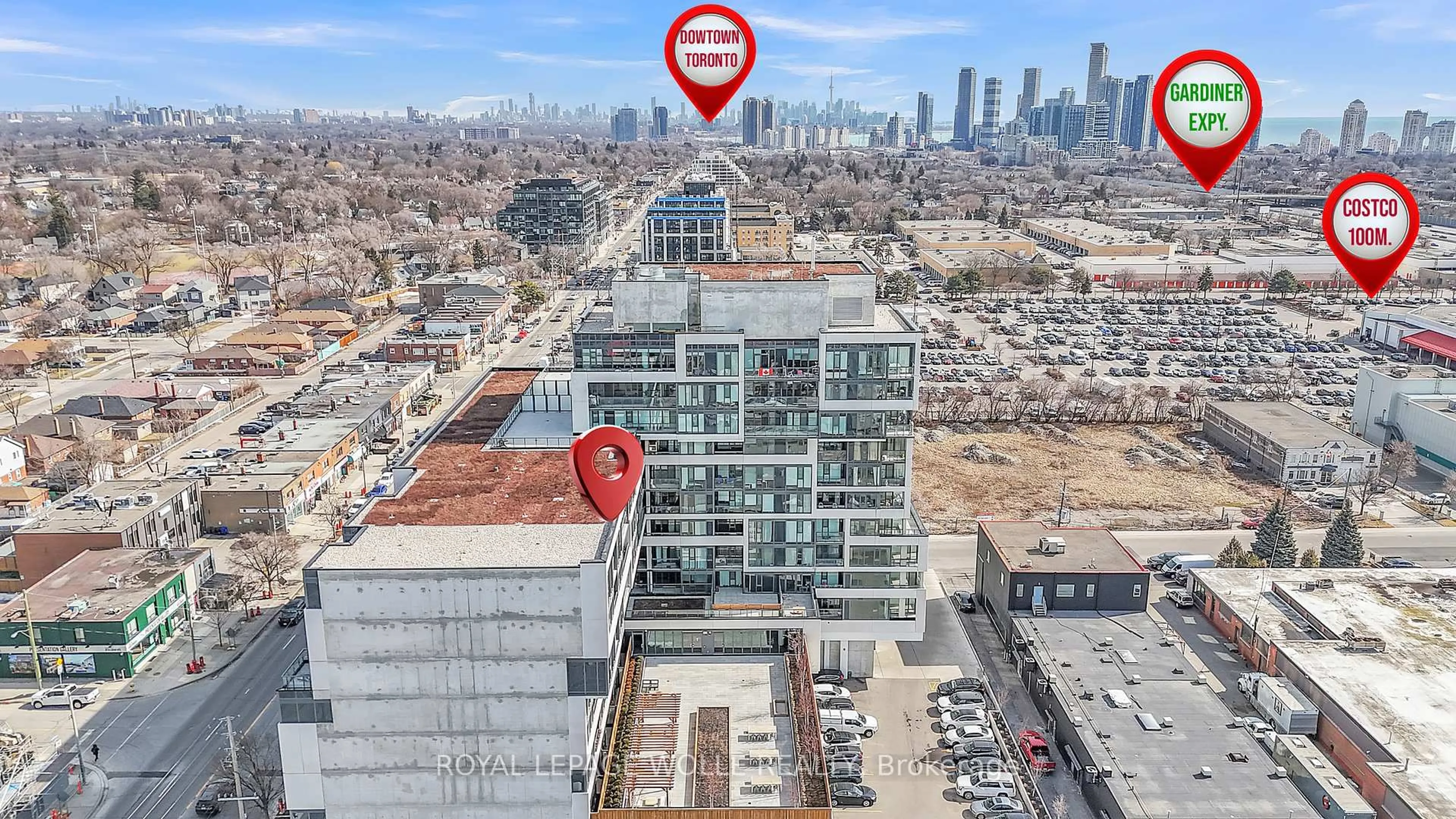 A pic from outside/outdoor area/front of a property/back of a property/a pic from drone, city buildings view from balcony for 859 The Queensway N/A #412, Toronto Ontario M8Z 1N8