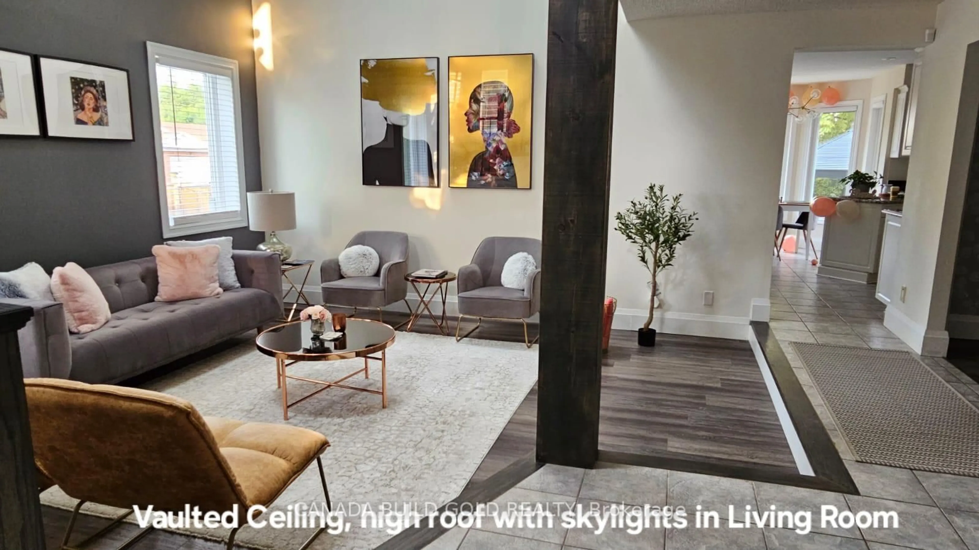 Living room with furniture, wood/laminate floor for 2211 Heidi Ave, Burlington Ontario L7M 3W5