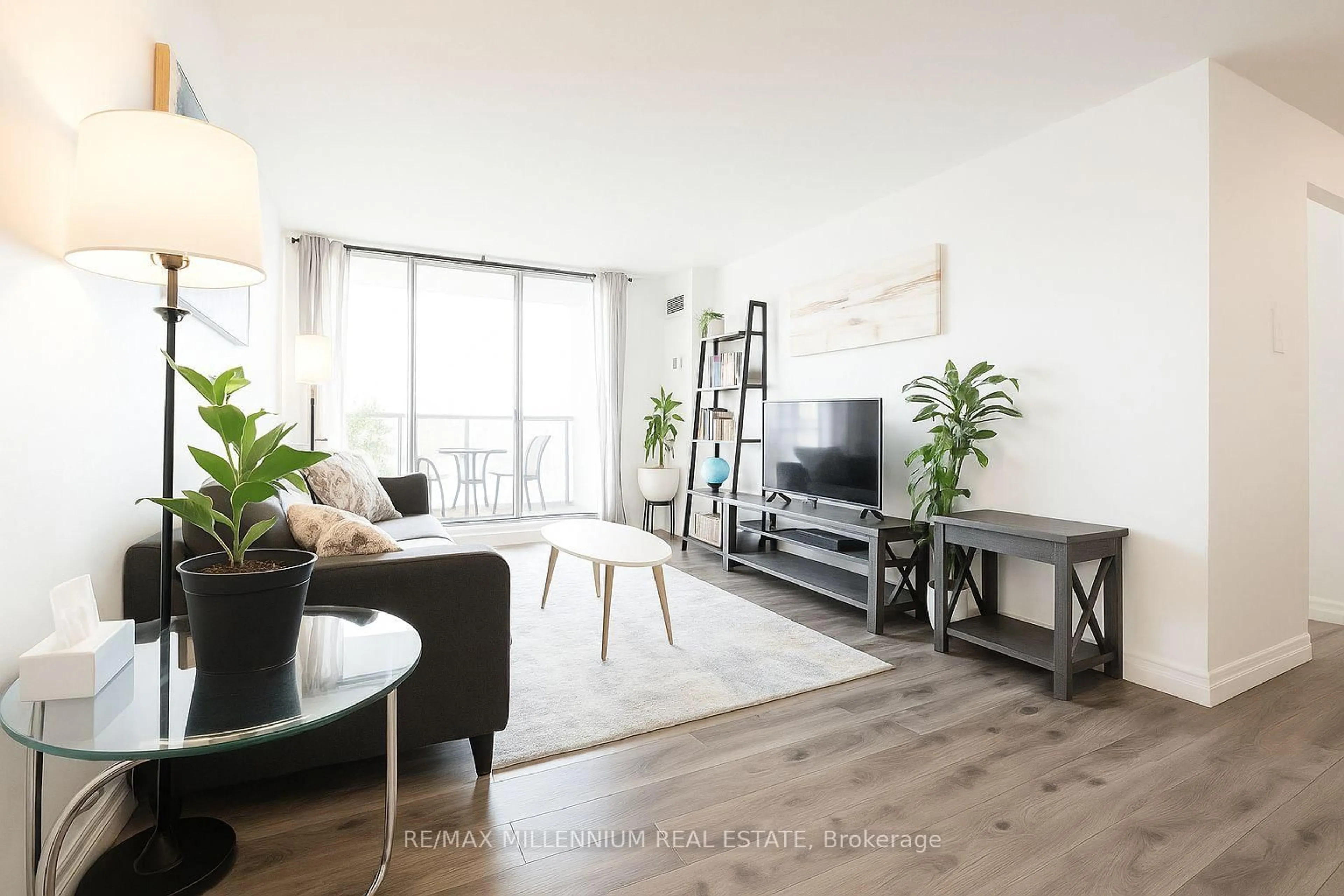 Living room with furniture, wood/laminate floor for 1425 Ghent Ave #902, Burlington Ontario L7S 1X5