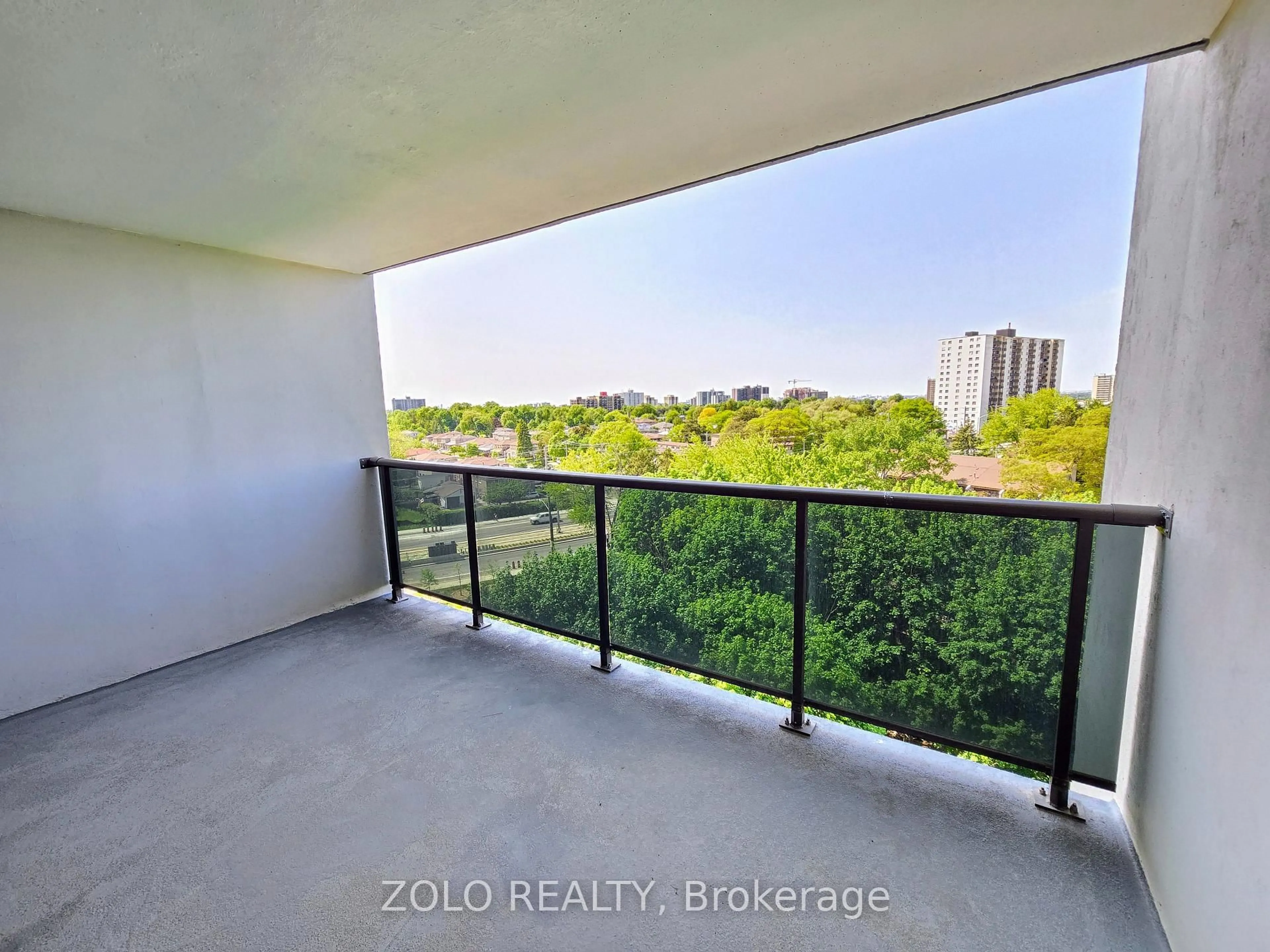 Balcony in the apartment, city buildings view from balcony for 10 Tobermory Dr #804, Toronto Ontario M3N 2Y5