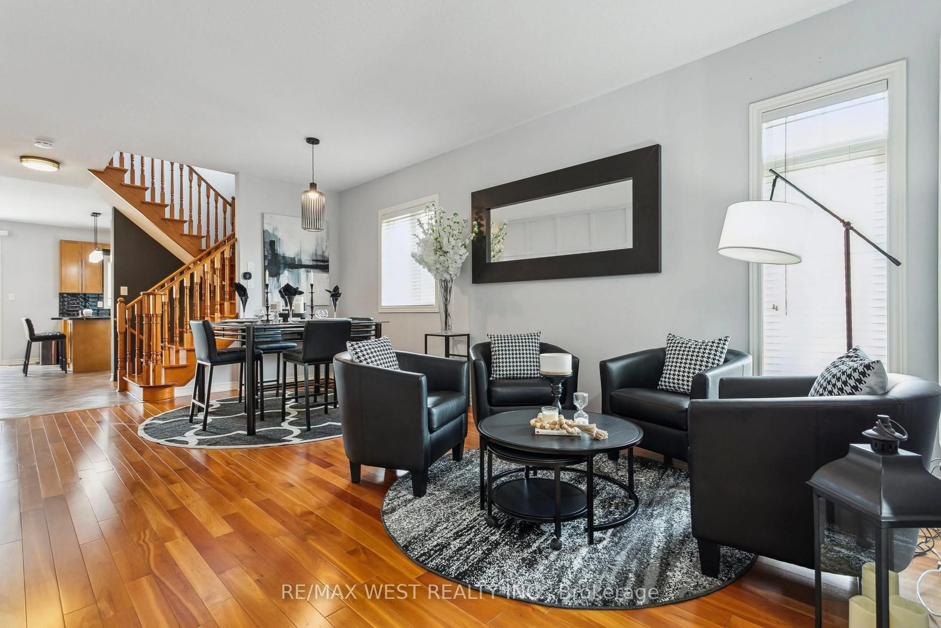 Living room with furniture, wood/laminate floor for 14 Kistler St, Brampton Ontario L6R 0P7