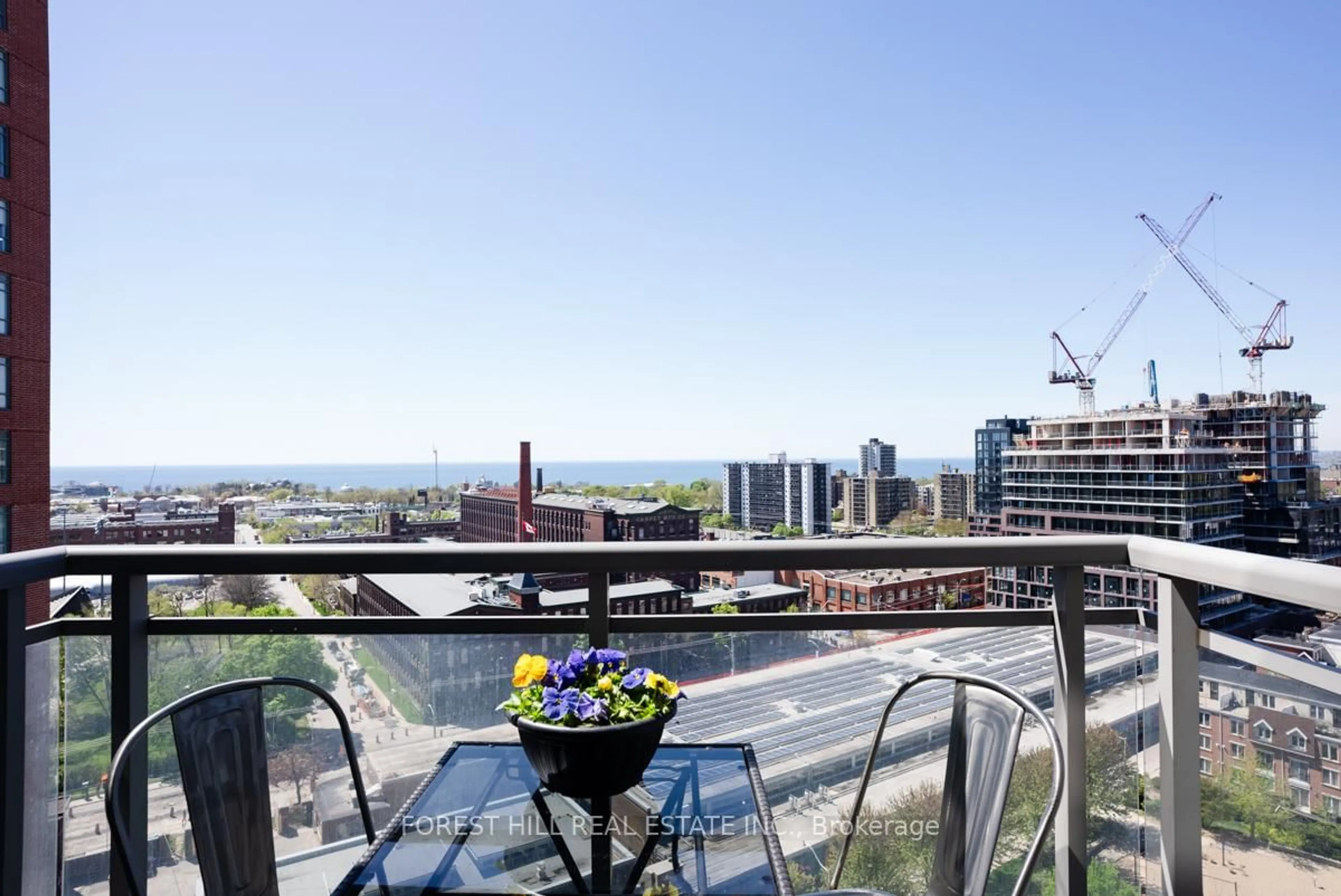 Balcony in the apartment, city buildings view from balcony for 38 Joe Shuster Way #1515, Toronto Ontario M6K 0A5