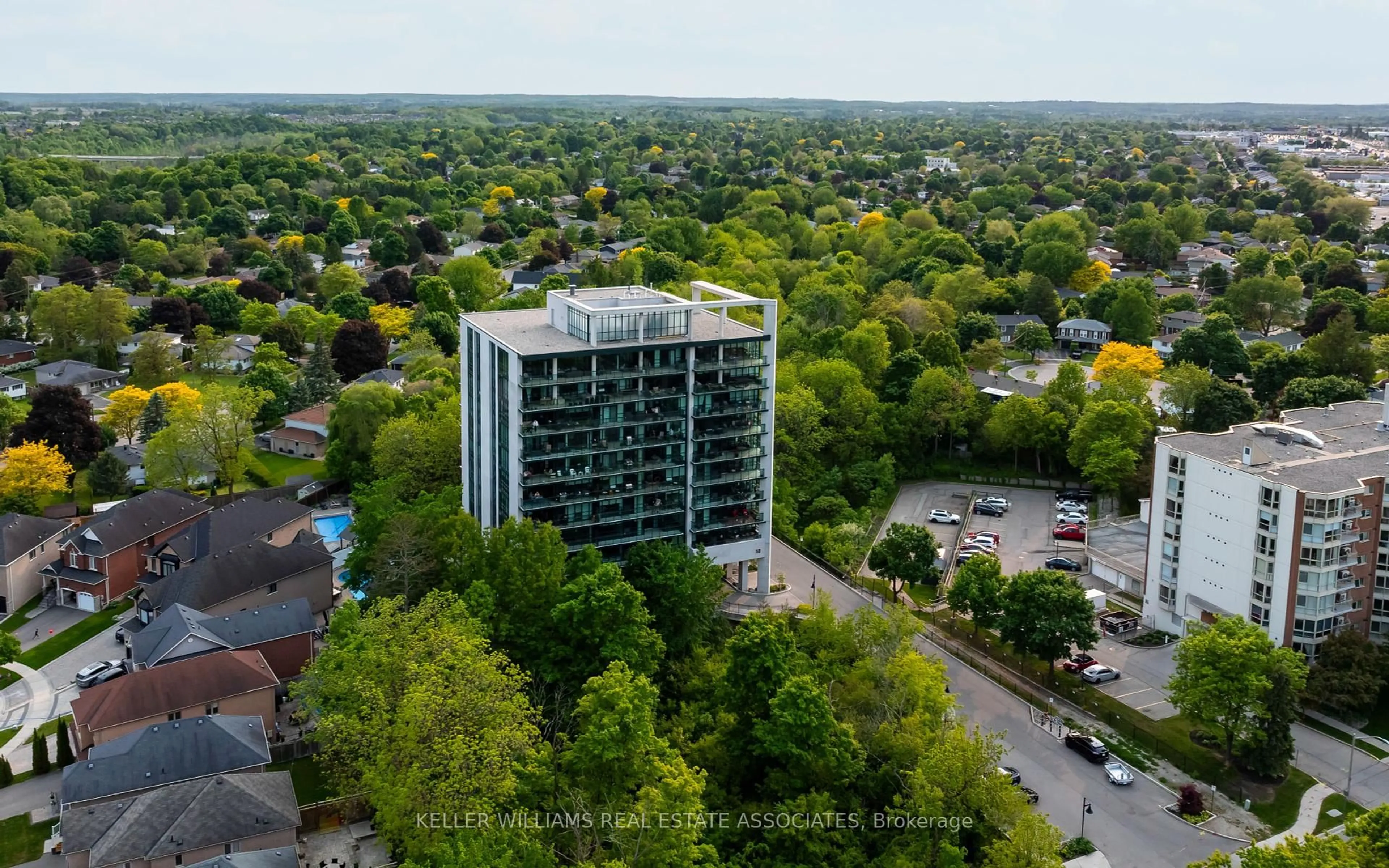 A pic from outside/outdoor area/front of a property/back of a property/a pic from drone, city buildings view from balcony for 50 Hall Rd #606, Halton Hills Ontario L7G 0J8