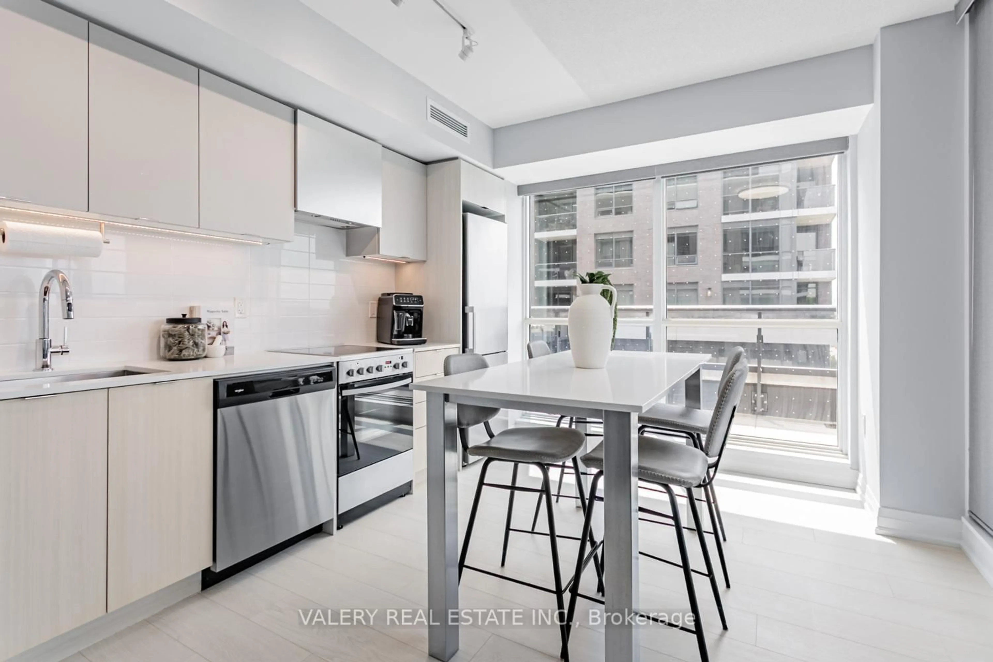 Contemporary kitchen, ceramic/tile floor for 26 Gibbs Rd #448, Toronto Ontario M9B 0E3