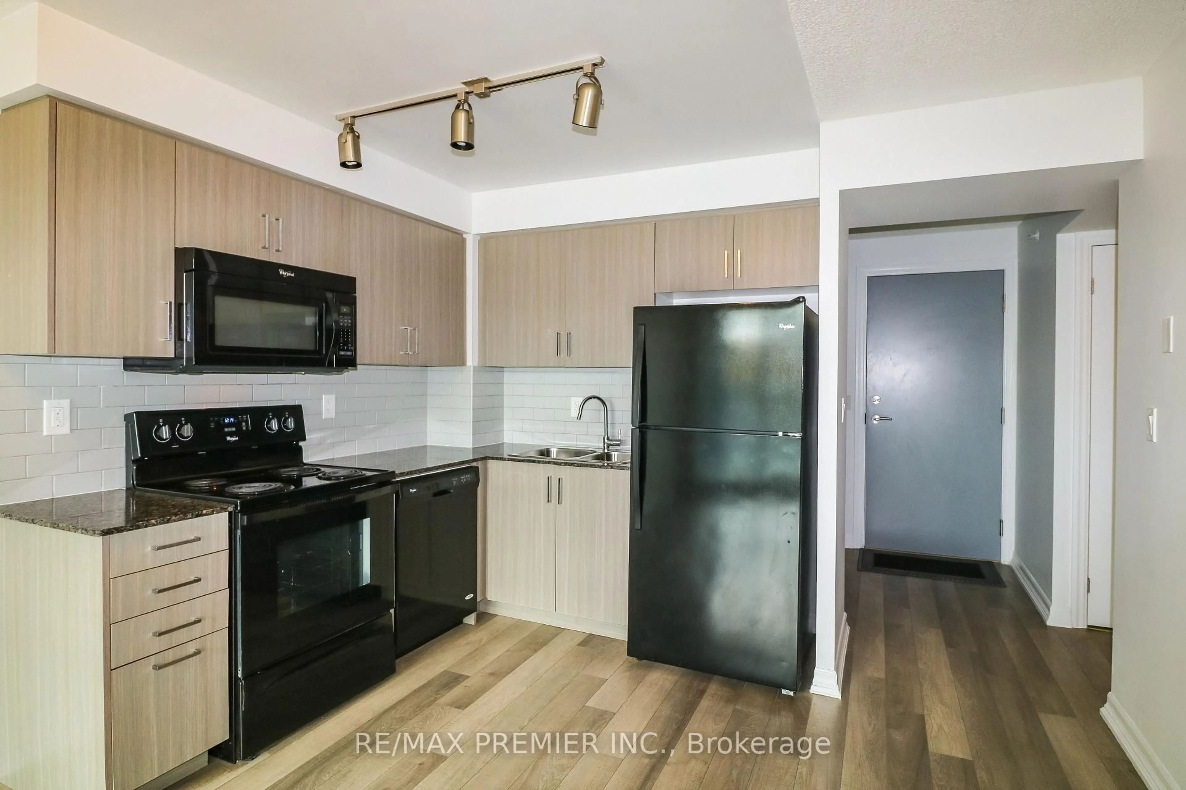 Standard kitchen, wood/laminate floor for 80 Esther Lorrie Dr #214, Toronto Ontario M9W 0C6