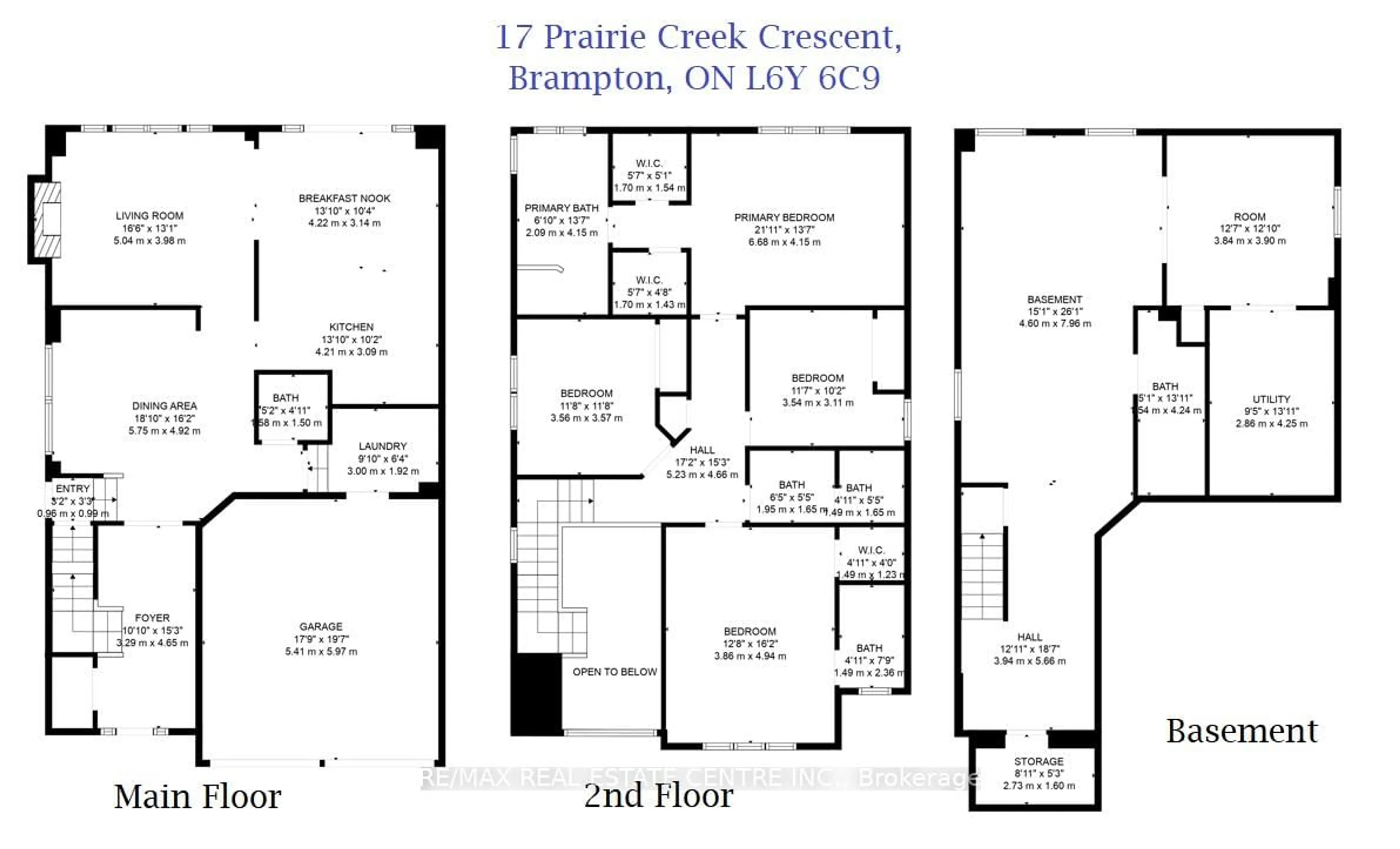 Floor plan for 17 Prairie Creek Cres, Brampton Ontario L6Y 6C9