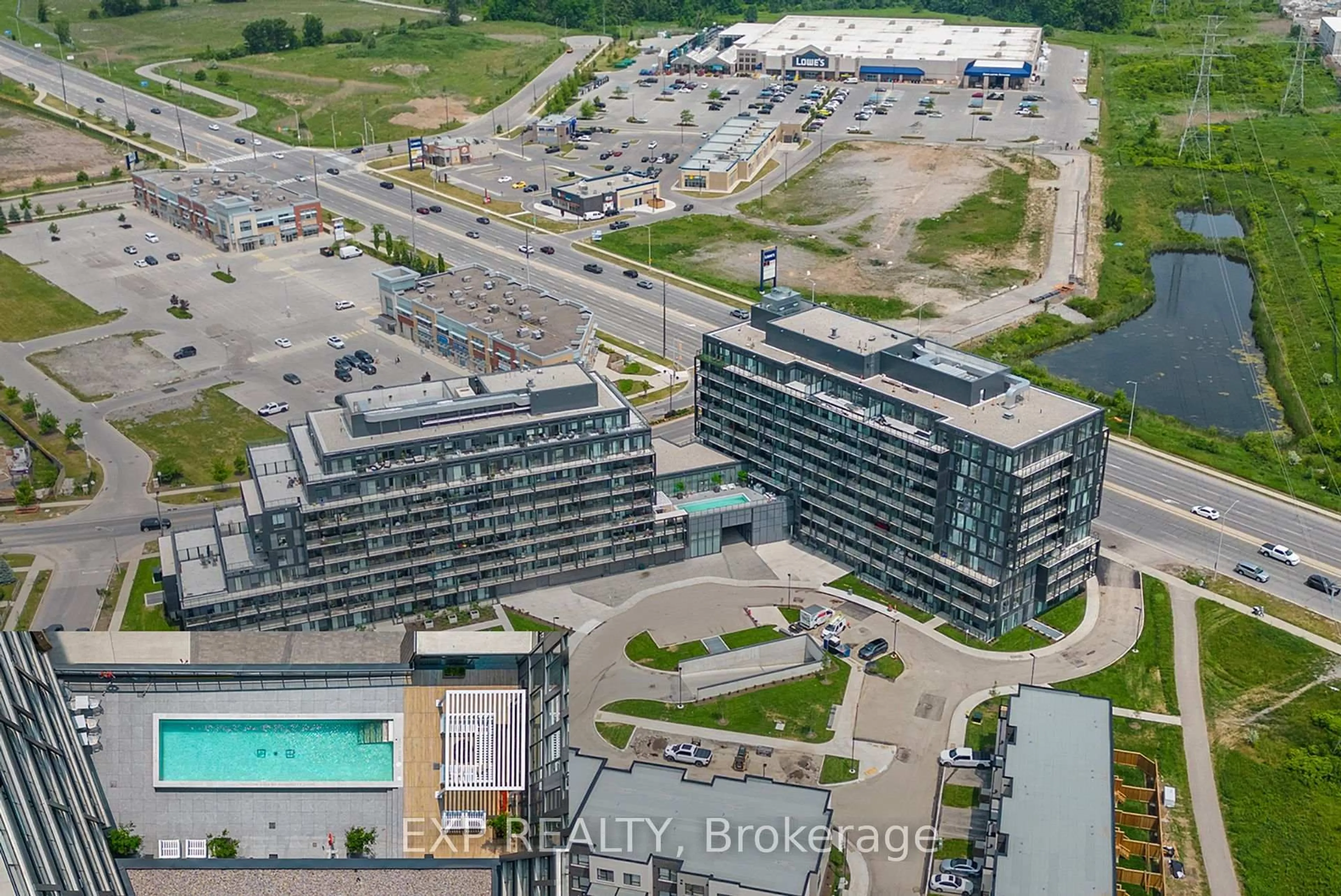 A pic from outside/outdoor area/front of a property/back of a property/a pic from drone, city buildings view from balcony for 3200 Dakota Common #B615, Burlington Ontario L7M 2A7