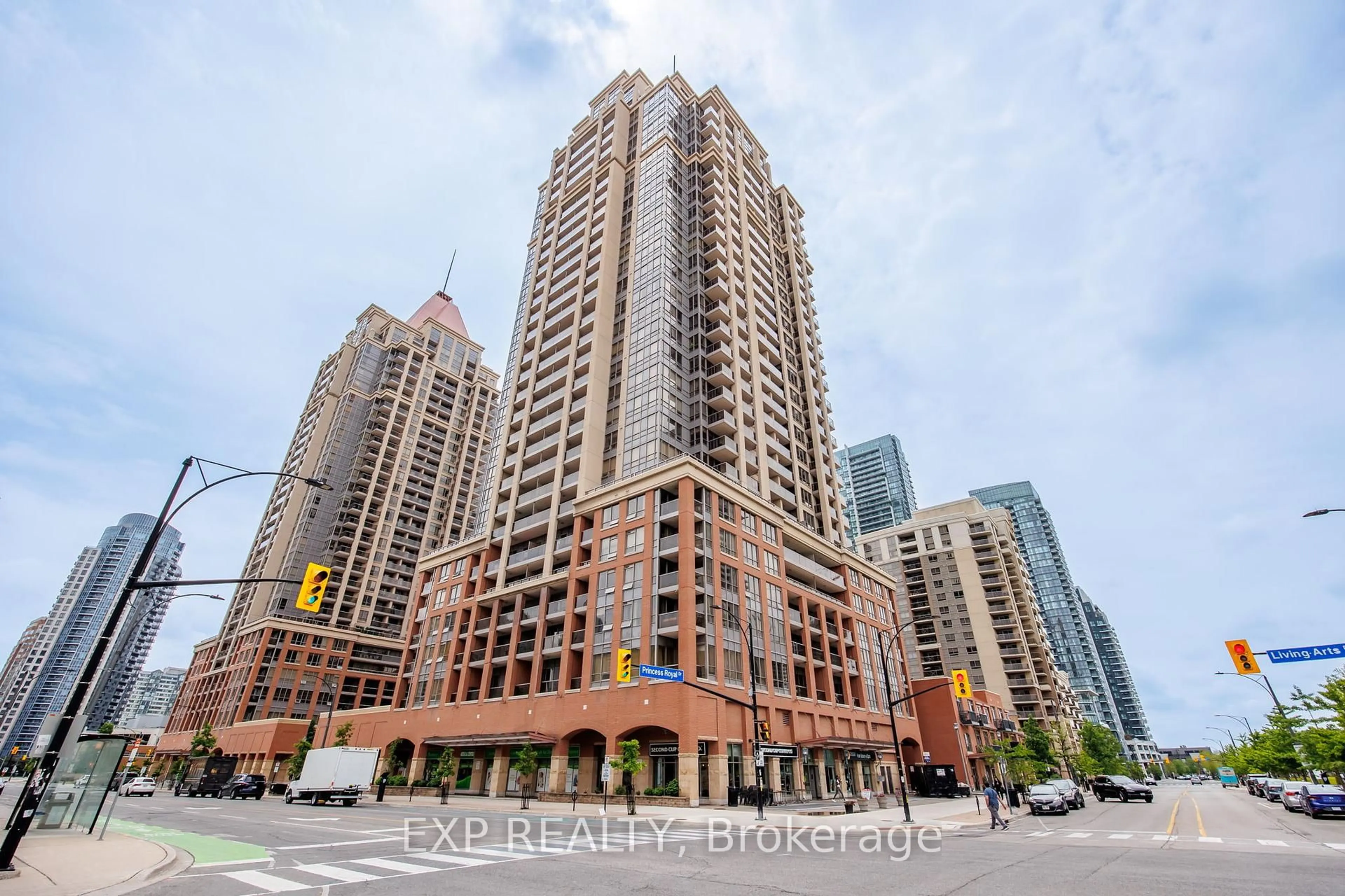 Patio, city buildings view from balcony for 4090 Living Arts Dr #3105, Mississauga Ontario L5B 4M8