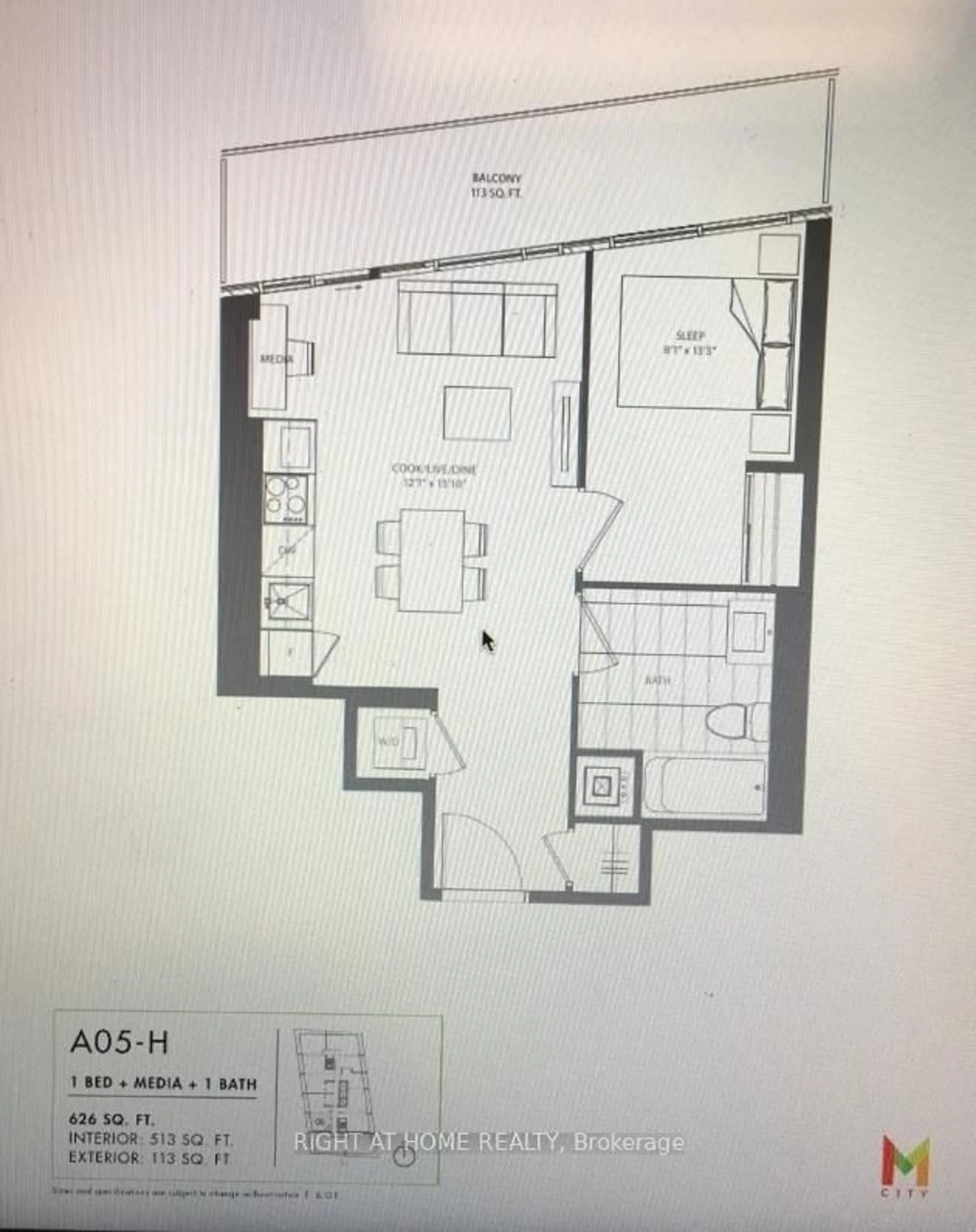 Floor plan for 3900 Confederation Pkwy #5105, Mississauga Ontario L5B 0M3