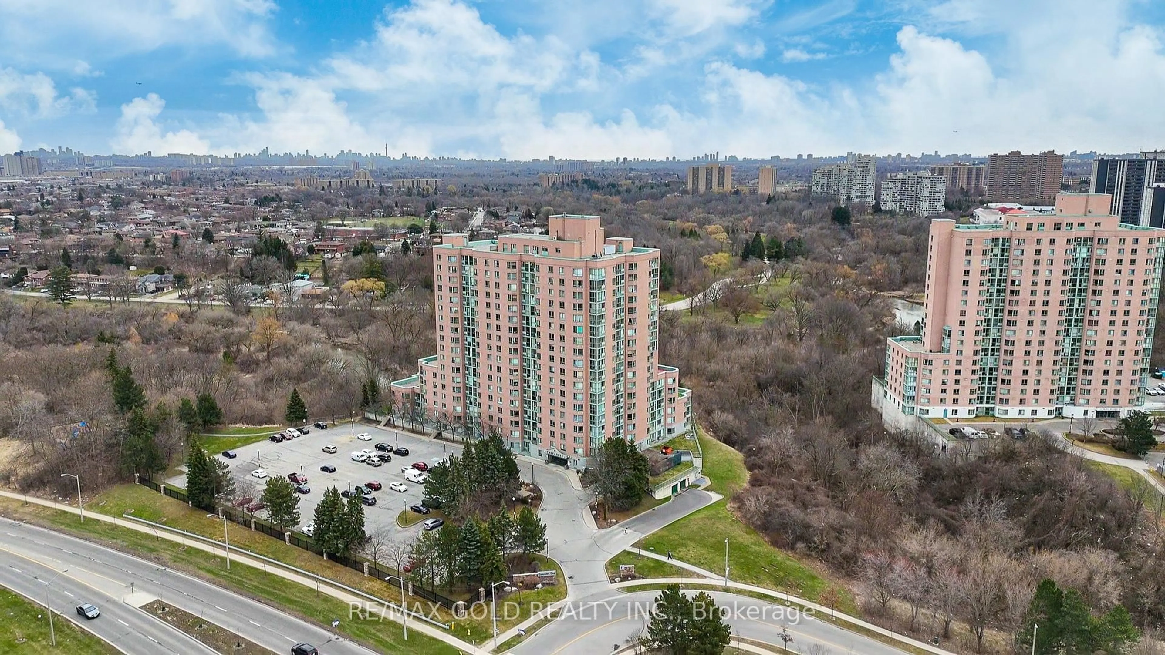 A pic from outside/outdoor area/front of a property/back of a property/a pic from drone, city buildings view from balcony for 61 Markbrook Lane #413, Toronto Ontario M9V 5E7