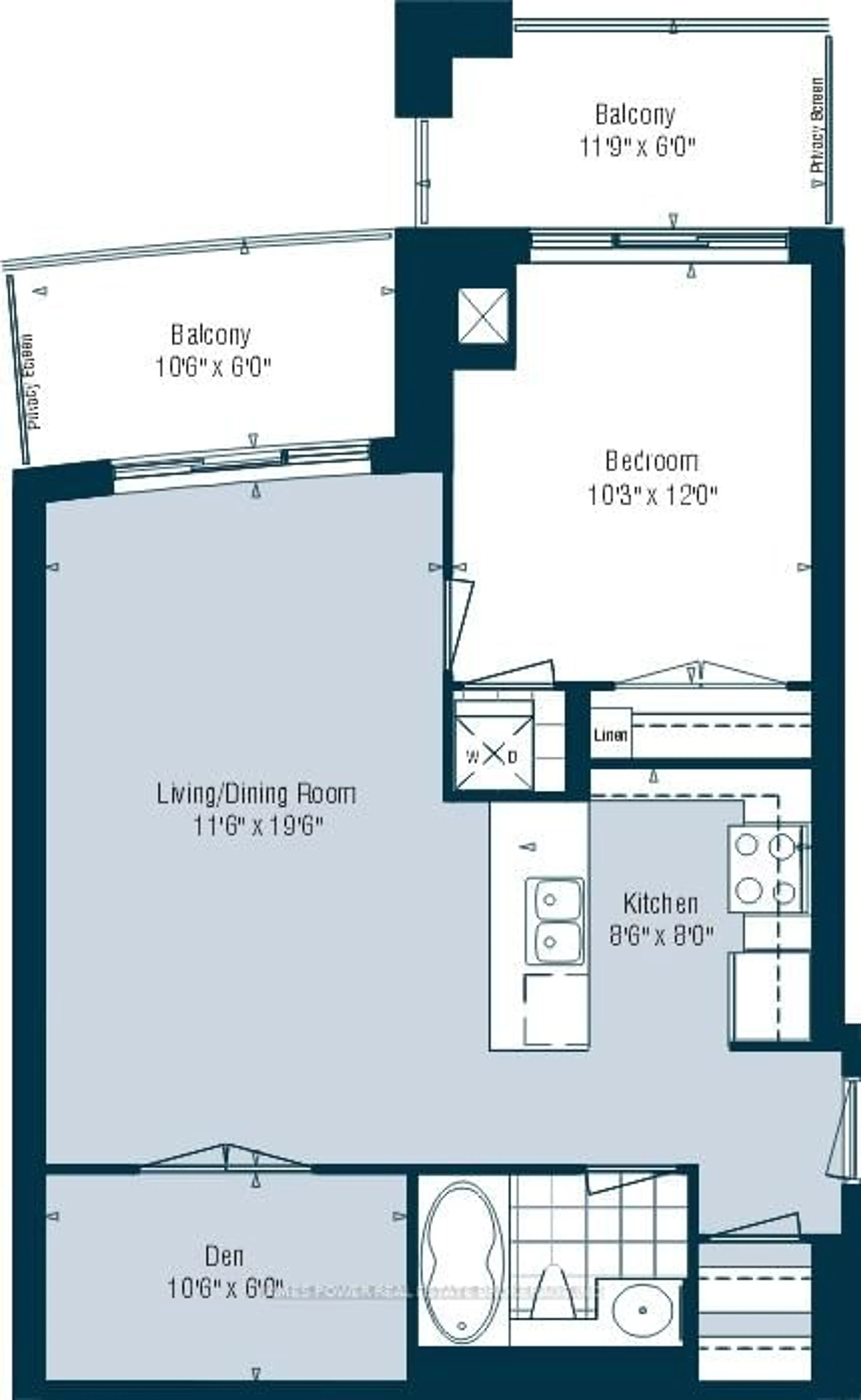 Floor plan for 58 Marine Parade Dr #439, Toronto Ontario M8V 4G1
