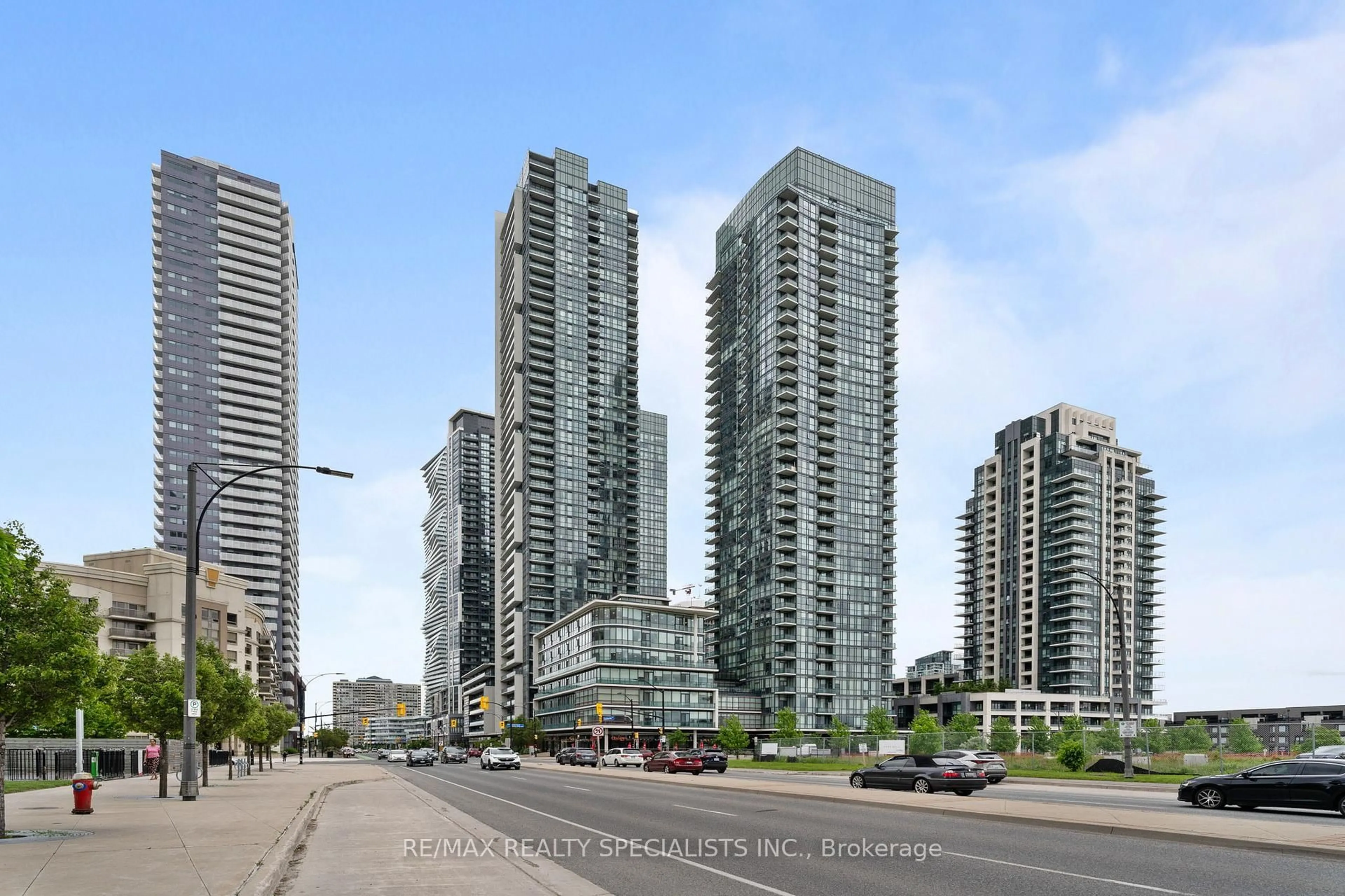 Patio, city buildings view from balcony for 4070 Confederation Pkwy #2501, Mississauga Ontario L5B 0E9