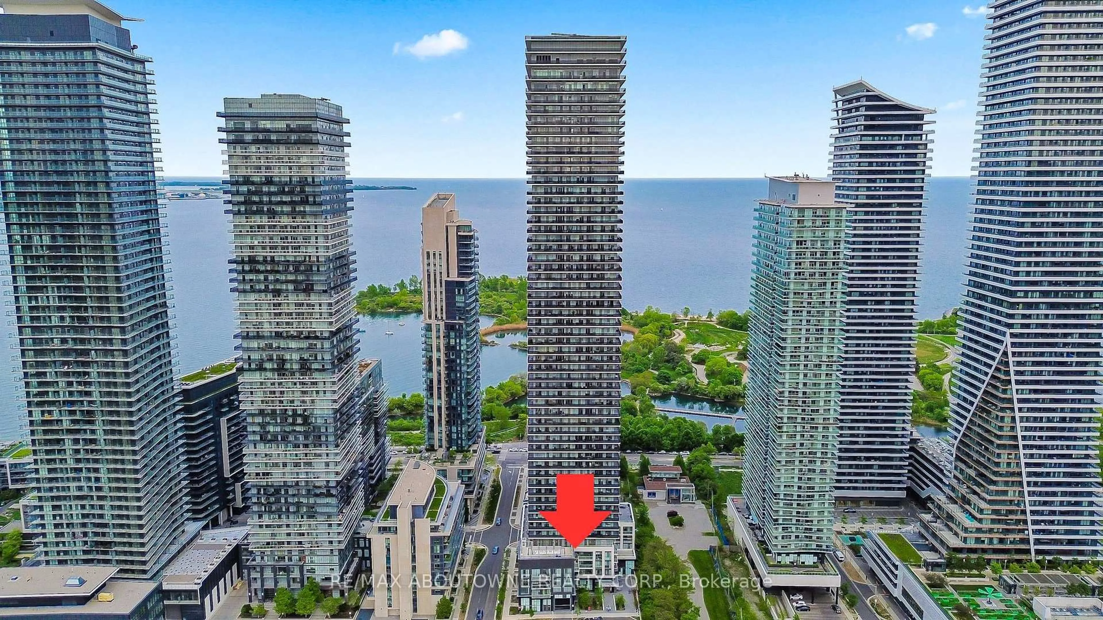A pic from outside/outdoor area/front of a property/back of a property/a pic from drone, city buildings view from balcony for 70 Annie Craig Dr #4005, Toronto Ontario M8V 0G2
