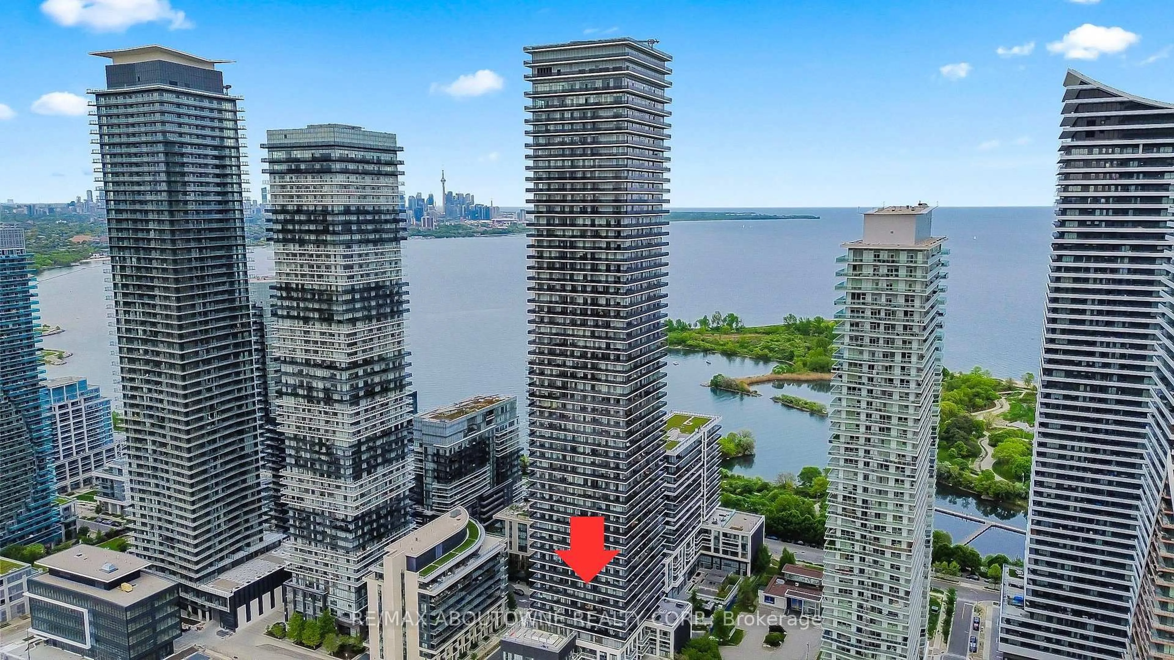 A pic from outside/outdoor area/front of a property/back of a property/a pic from drone, water/lake/river/ocean view for 70 Annie Craig Dr #4005, Toronto Ontario M8V 0G2