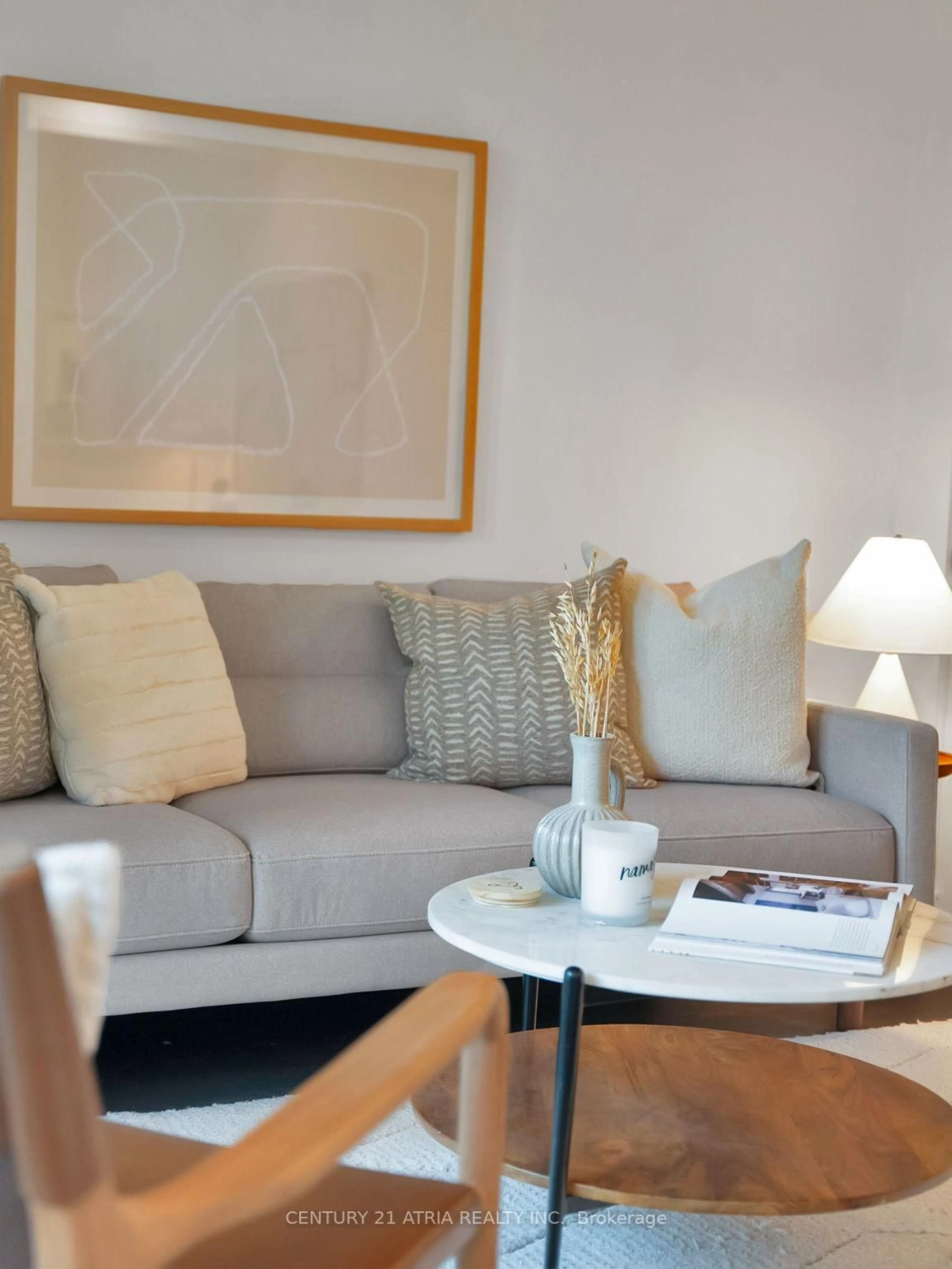 Living room with furniture, unknown for 25 Neighbourhood Lane #405, Toronto Ontario M9Y 0C4