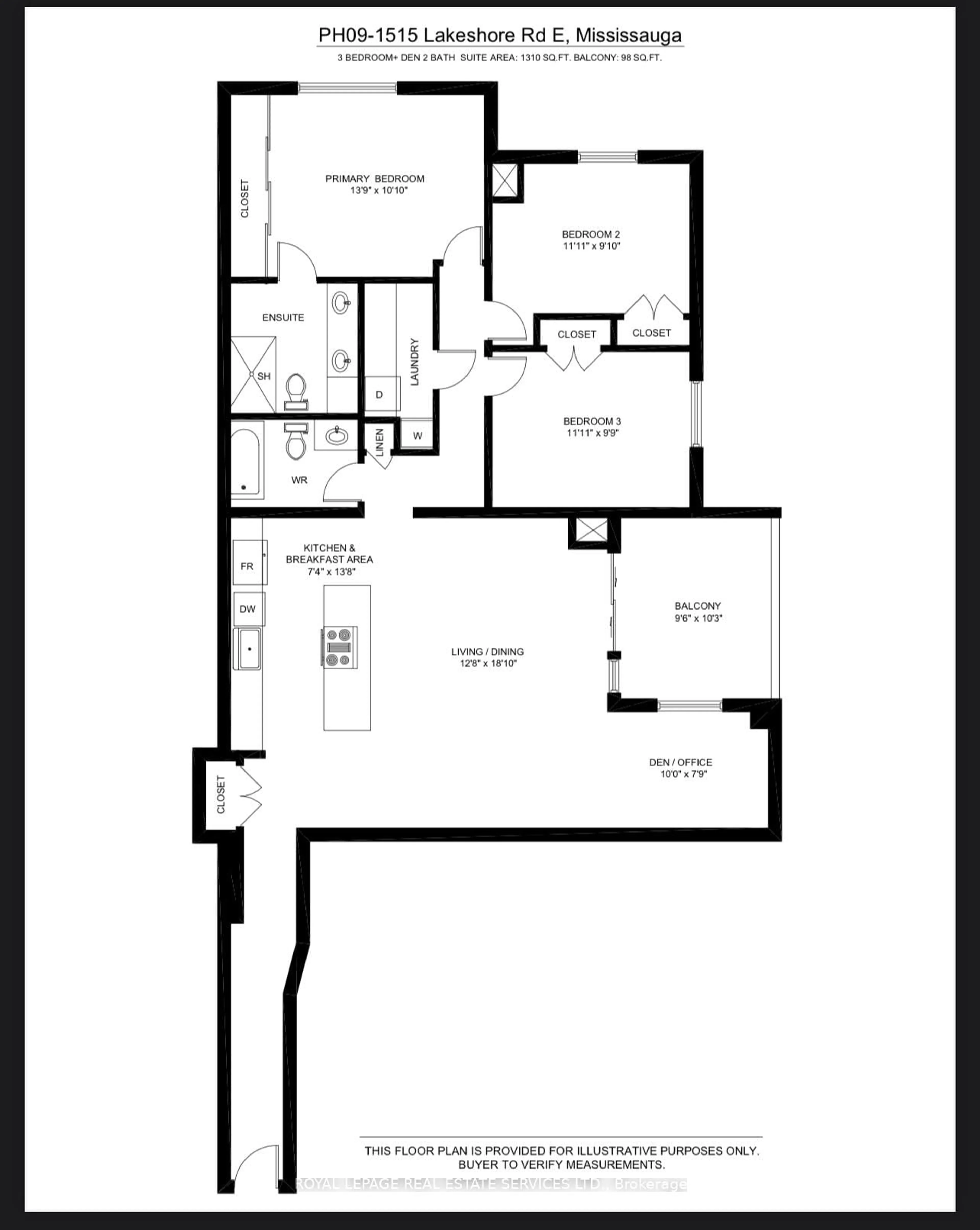 Floor plan for 1515 Lakeshore Rd #PH09, Mississauga Ontario L5E 3E3