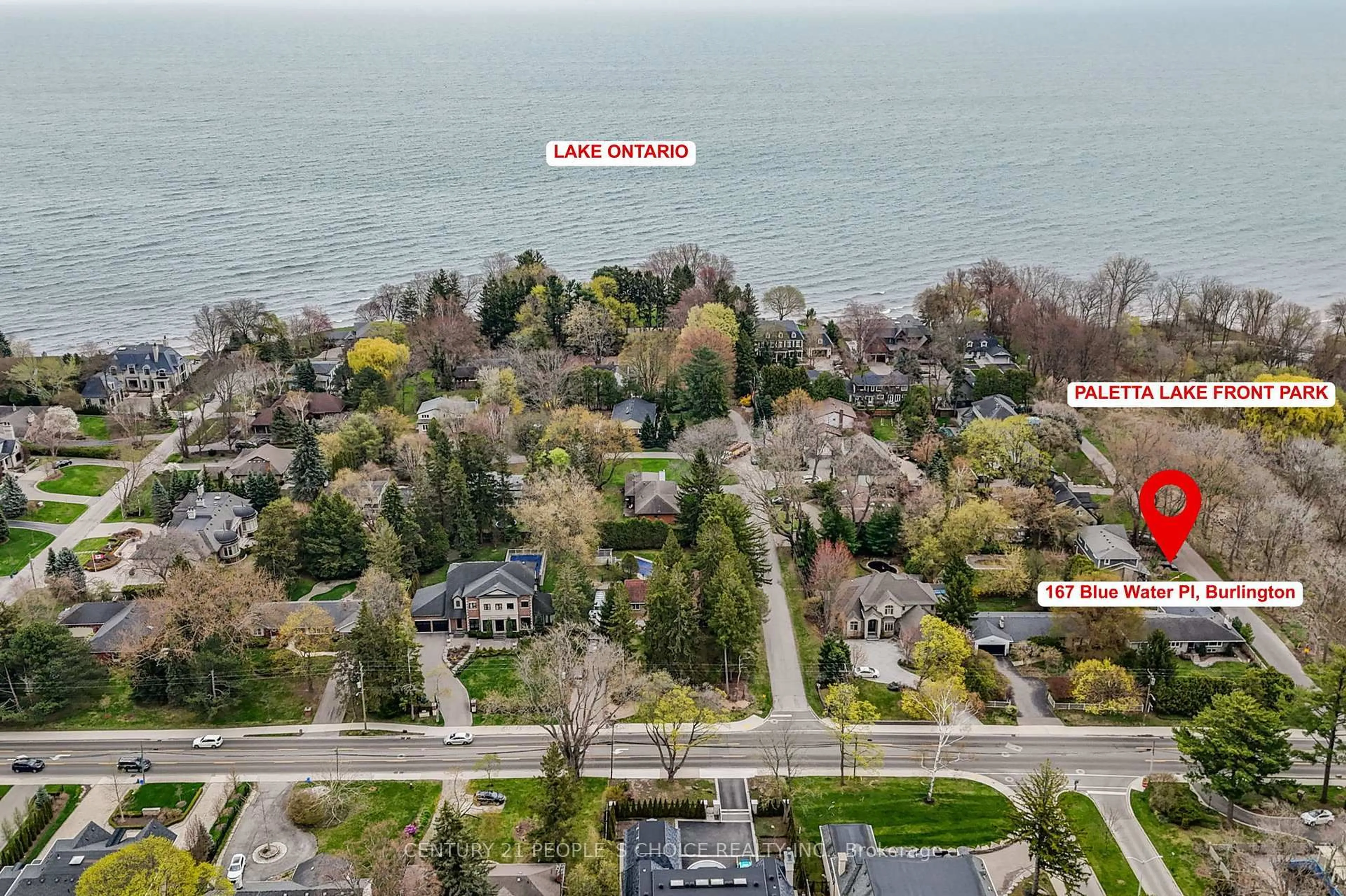 A pic from outside/outdoor area/front of a property/back of a property/a pic from drone, water/lake/river/ocean view for 167 Blue Water Pl, Burlington Ontario L7L 2J3