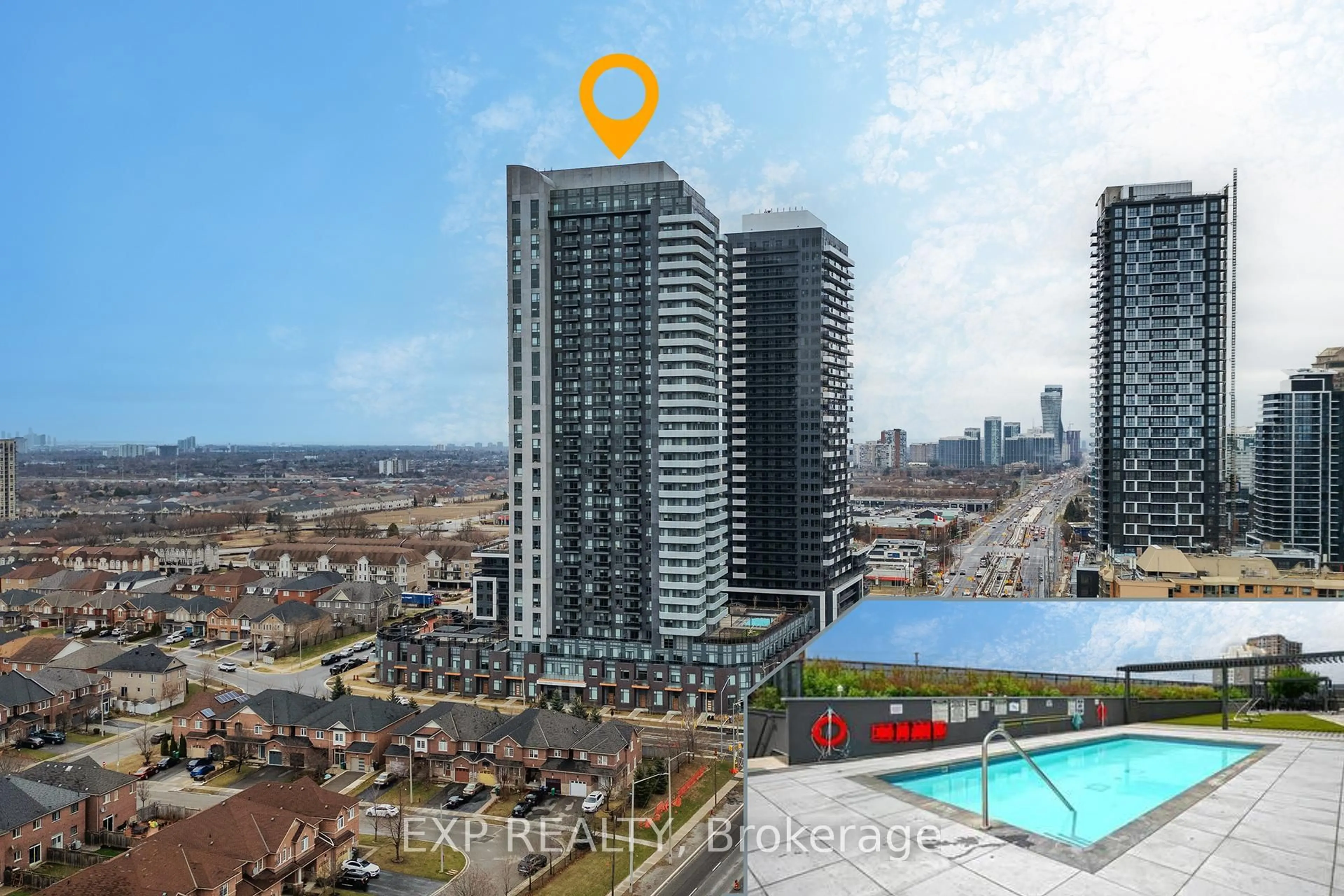 A pic from outside/outdoor area/front of a property/back of a property/a pic from drone, city buildings view from balcony for 8 Nahani Way #316, Mississauga Ontario L4Z 0C6