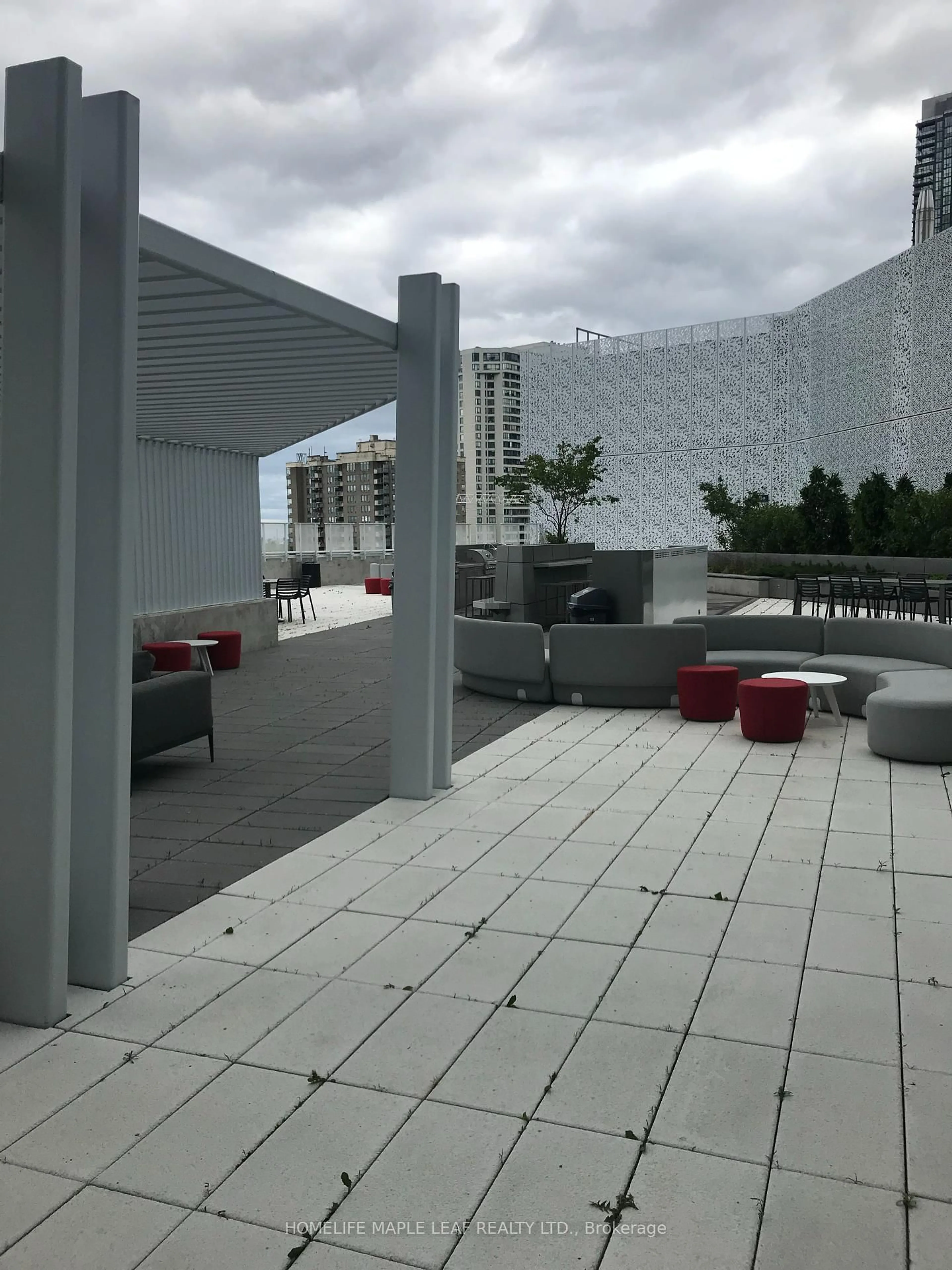 Patio, city buildings view from balcony for 3900 Confederation Pkwy #3902, Mississauga Ontario L5B 0M3