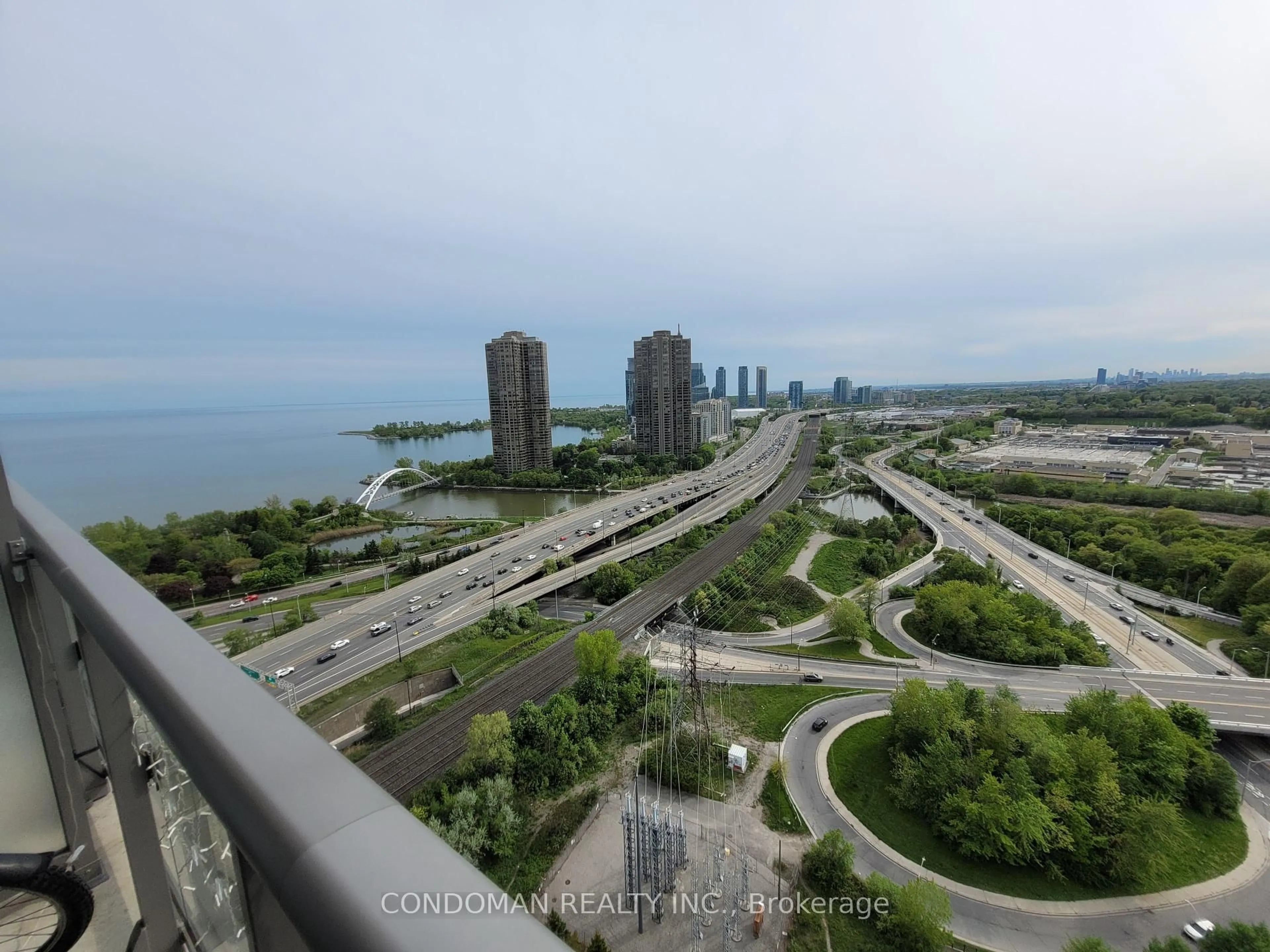 A pic from outside/outdoor area/front of a property/back of a property/a pic from drone, city buildings view from balcony for 105 The Queensway Ave #2508, Toronto Ontario M6S 5B5