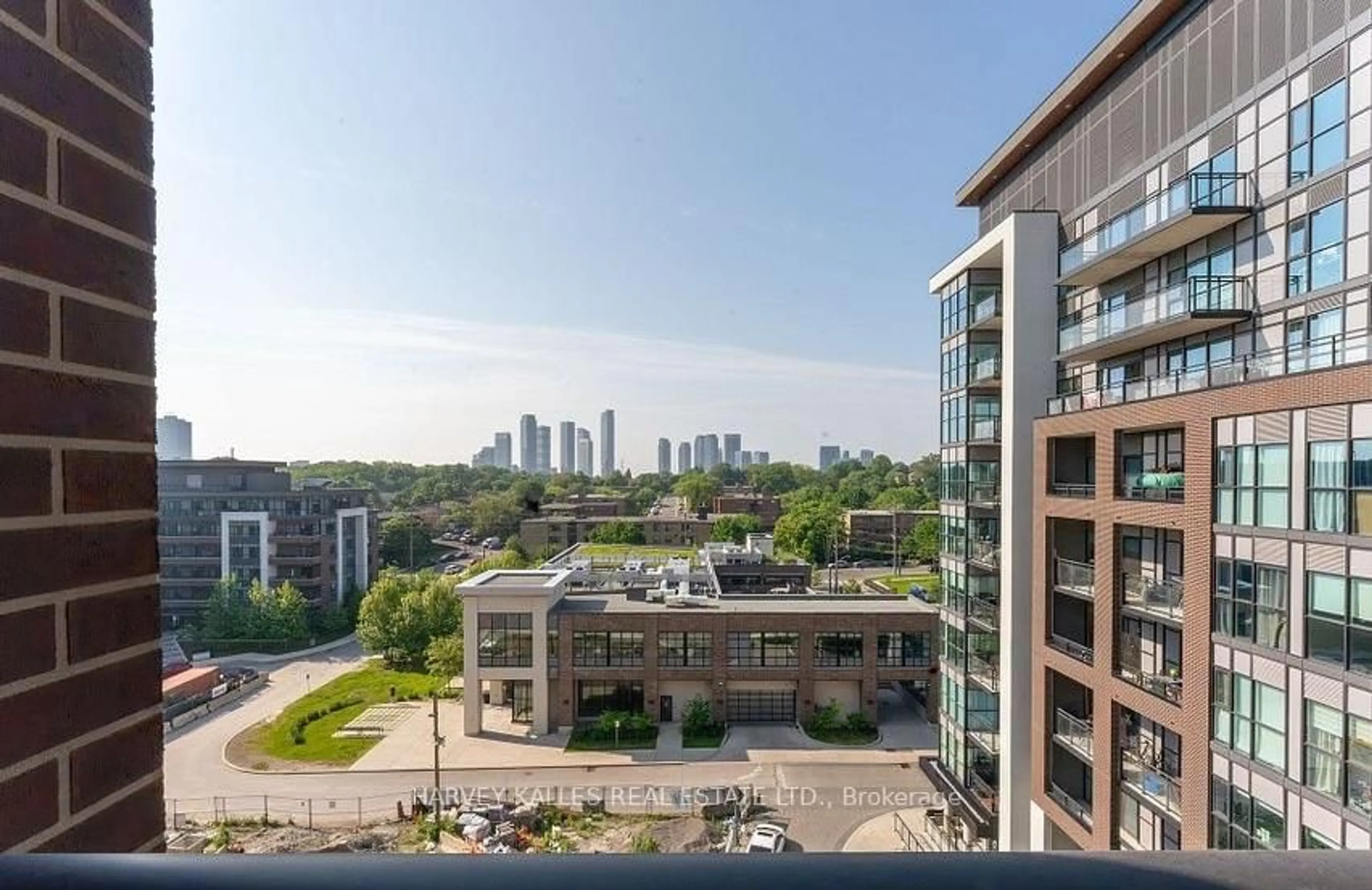 Balcony in the apartment, city buildings view from balcony for 25 Neighbourhood Lane #714, Toronto Ontario M8Y 0C3