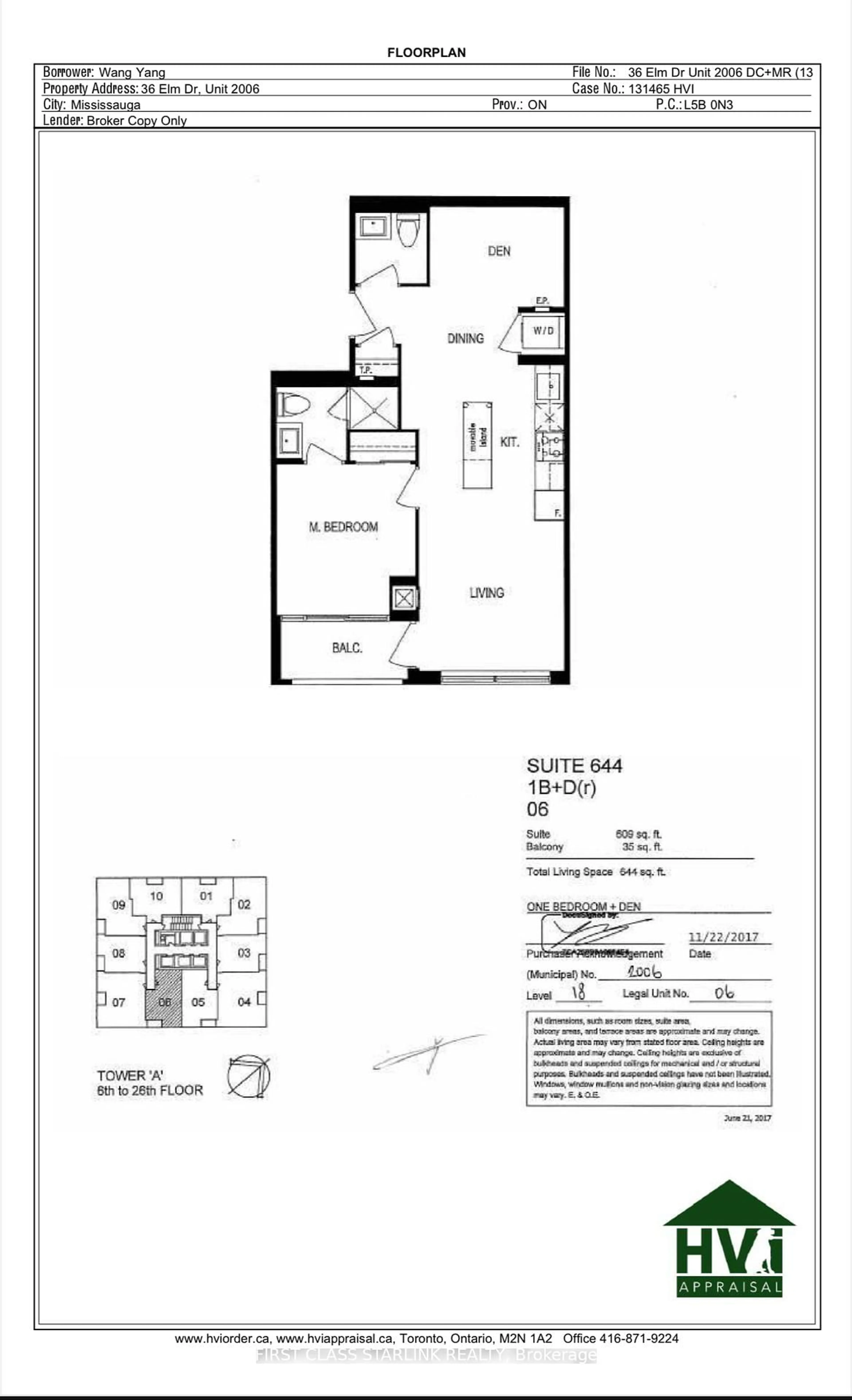Floor plan for 36 Elm Dr #2006, Mississauga Ontario L5B 0N3