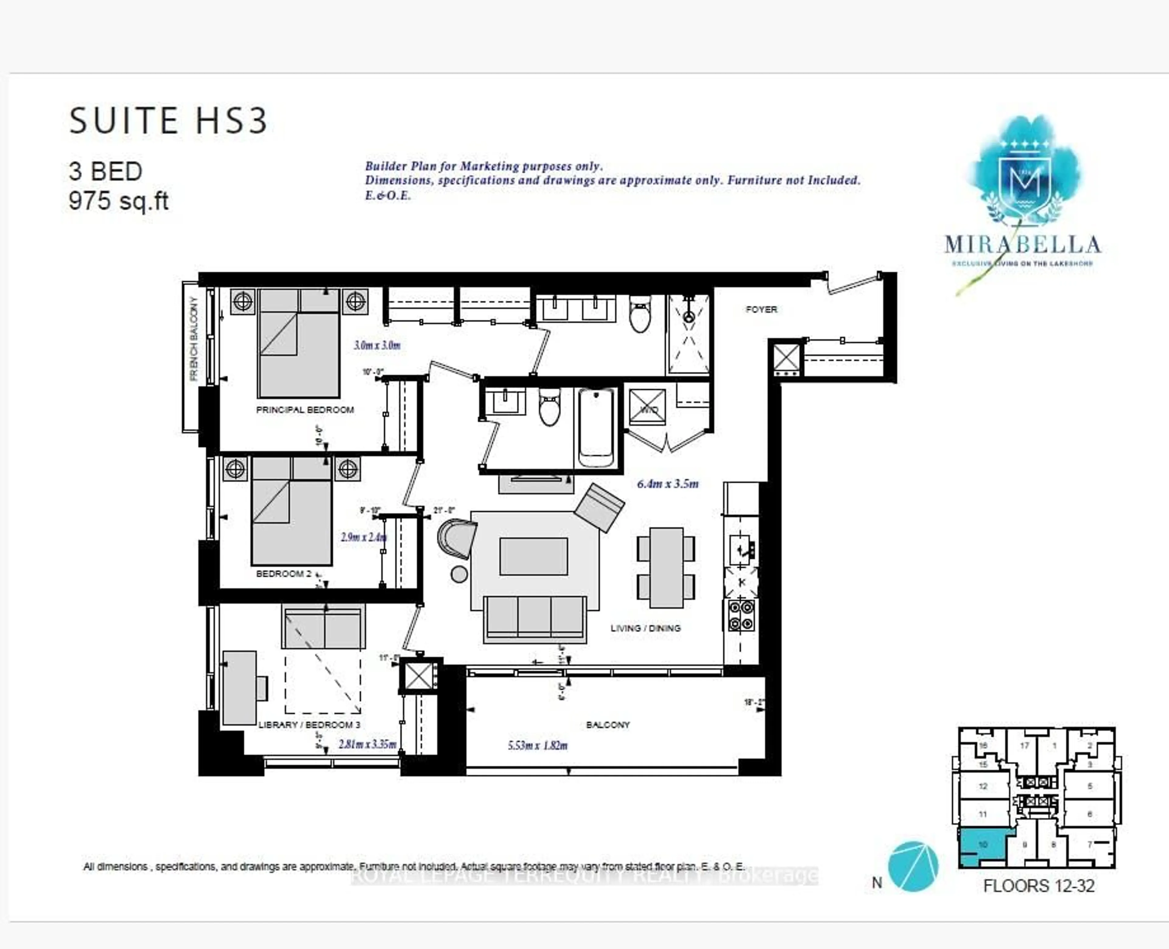Floor plan for 1926 Lake Shore Blvd #1710e, Toronto Ontario M6S 1A1