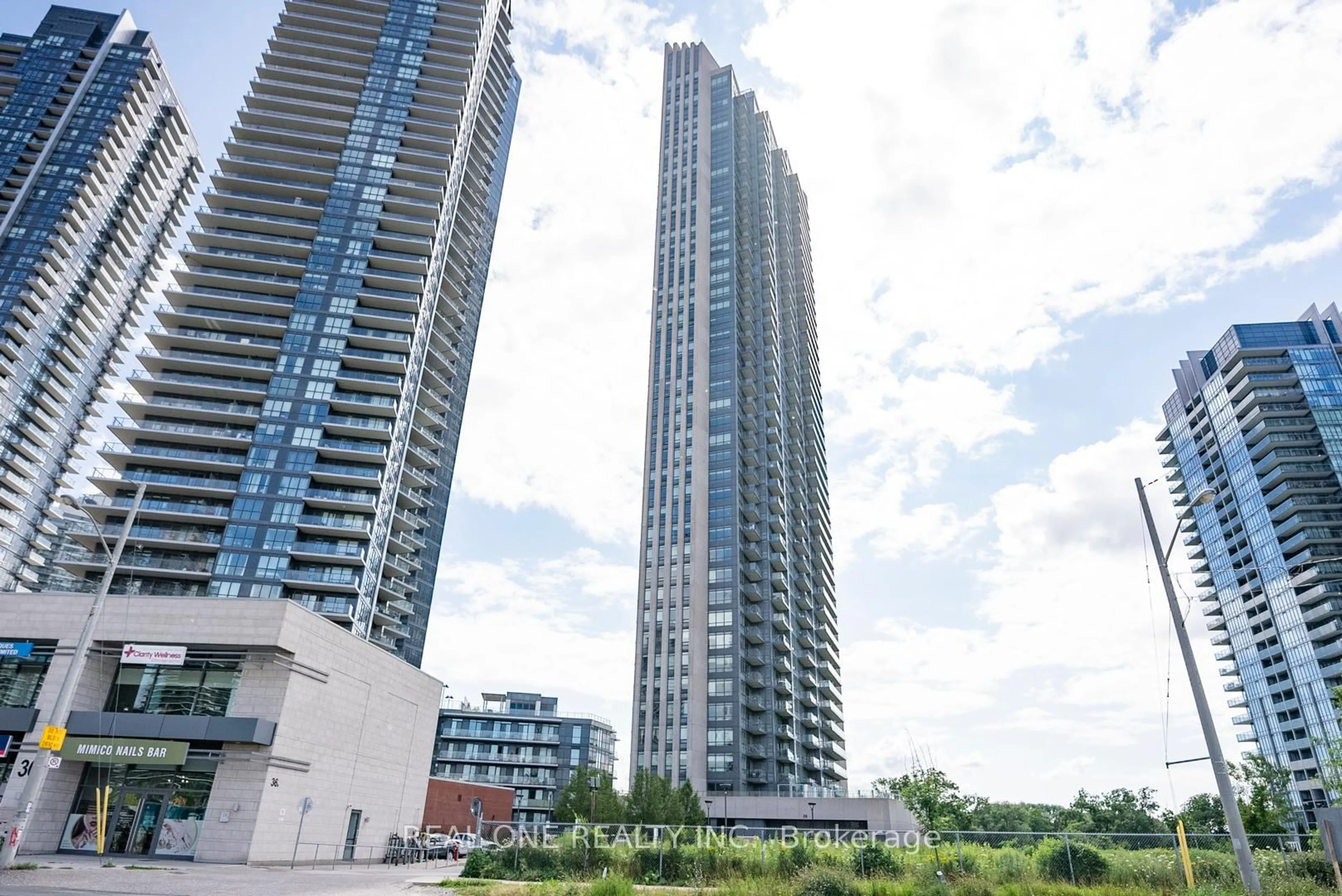 A pic from outside/outdoor area/front of a property/back of a property/a pic from drone, city buildings view from balcony for 36 Park Lawn Rd #2708, Toronto Ontario M8V 0E5