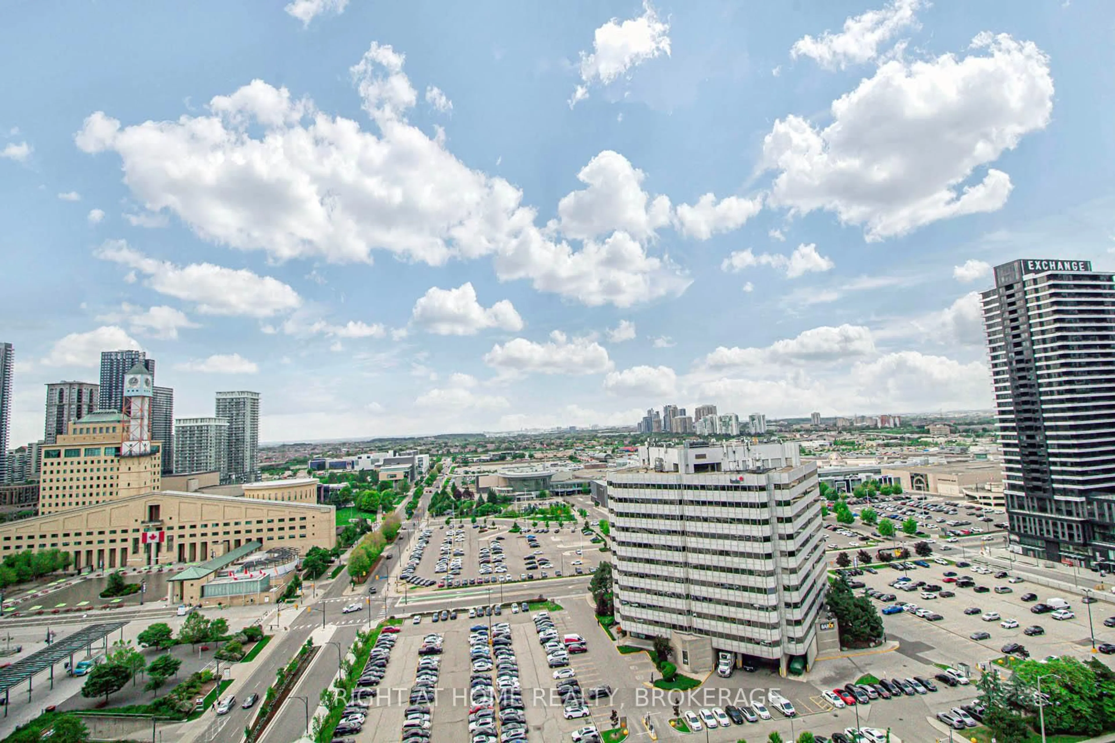 Patio, city buildings view from balcony for 3939 Duke Of York Blvd #1903, Mississauga Ontario L5B 4N2