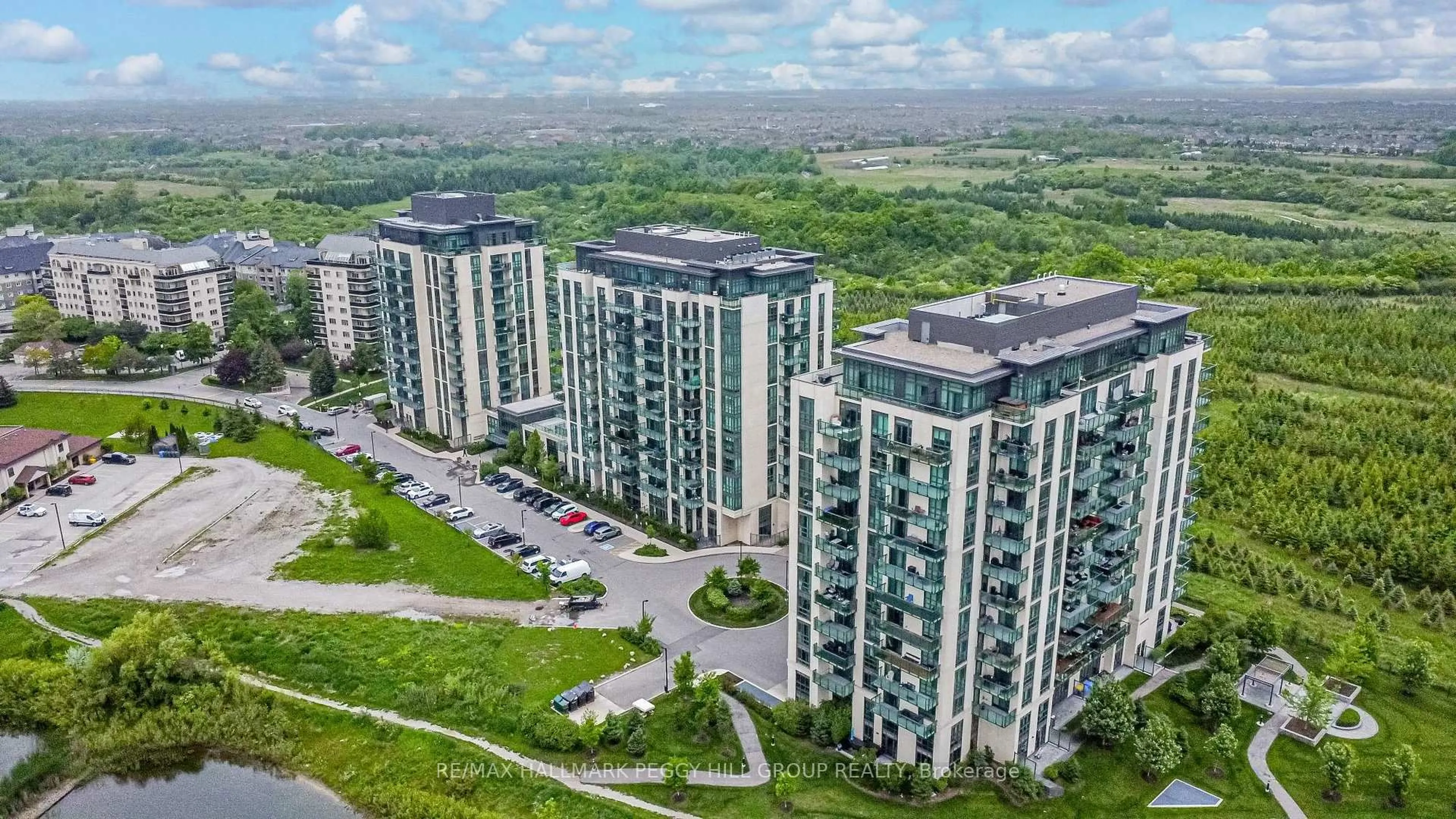 A pic from outside/outdoor area/front of a property/back of a property/a pic from drone, city buildings view from balcony for 45 Yorkland Blvd #206, Brampton Ontario L6P 4B4