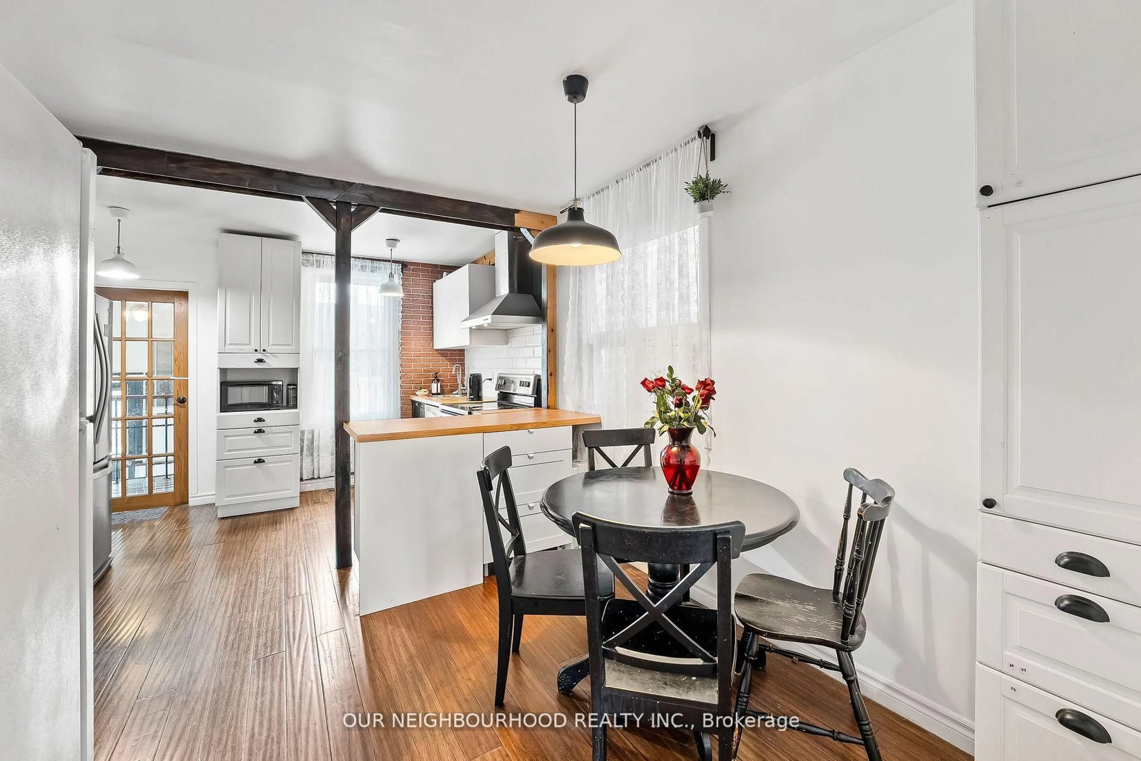 Open concept kitchen, wood/laminate floor for 37 Elder Ave, Toronto Ontario M8W 1S3