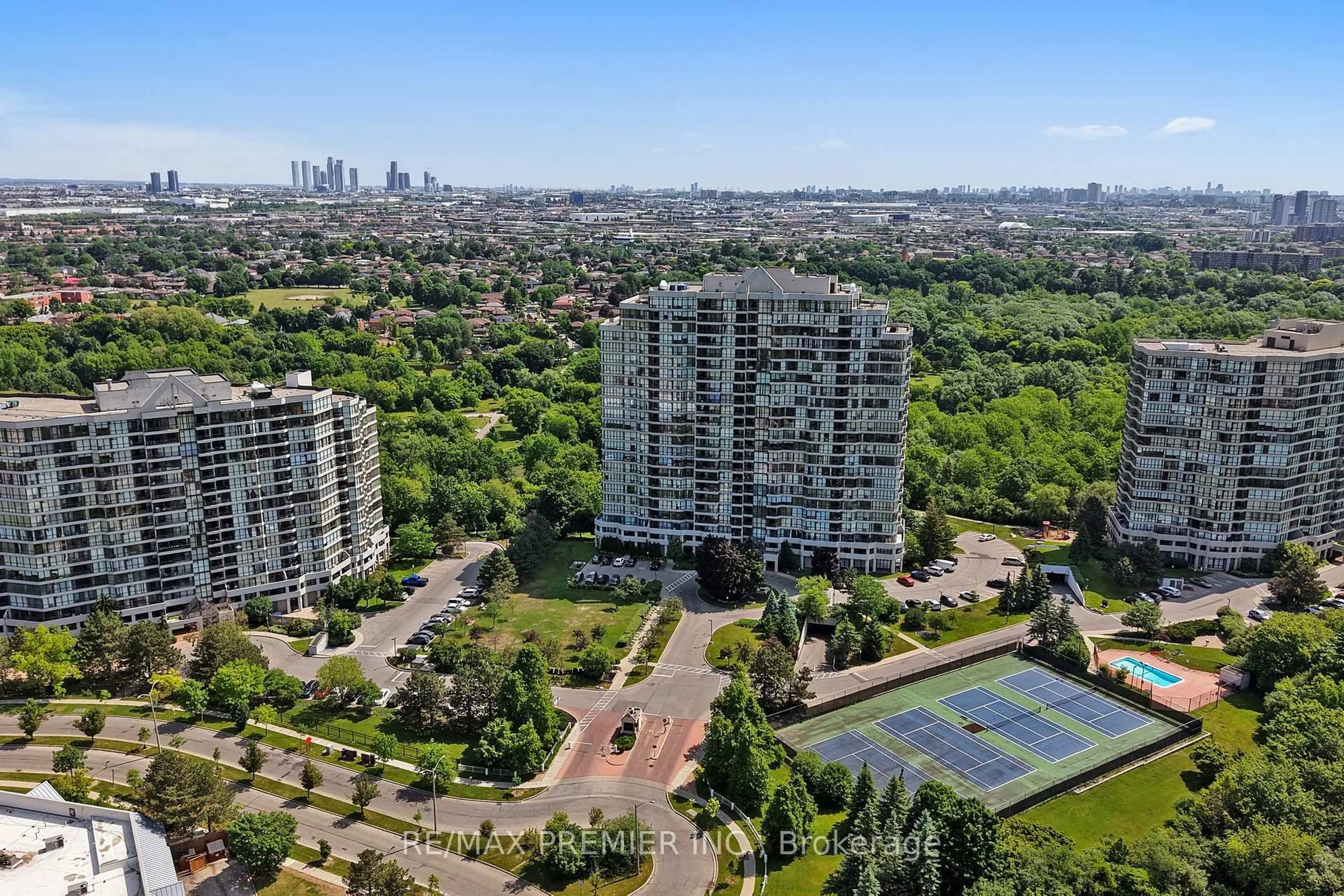A pic from outside/outdoor area/front of a property/back of a property/a pic from drone, city buildings view from balcony for 1 Rowntree Rd #615, Toronto Ontario M9V 5G7