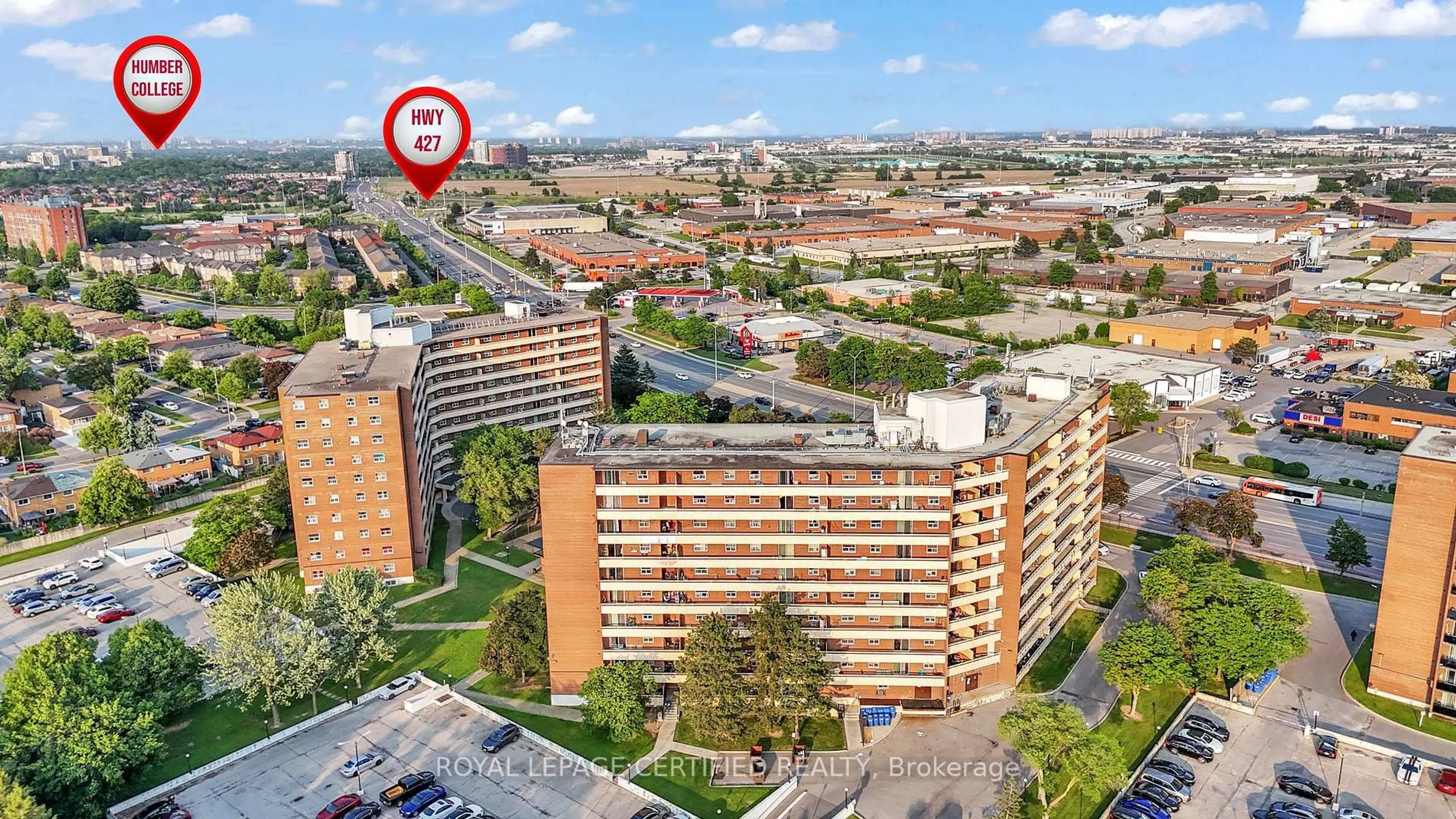 A pic from outside/outdoor area/front of a property/back of a property/a pic from drone, city buildings view from balcony for 3555 Derry Rd #912, Mississauga Ontario L4T 1B1