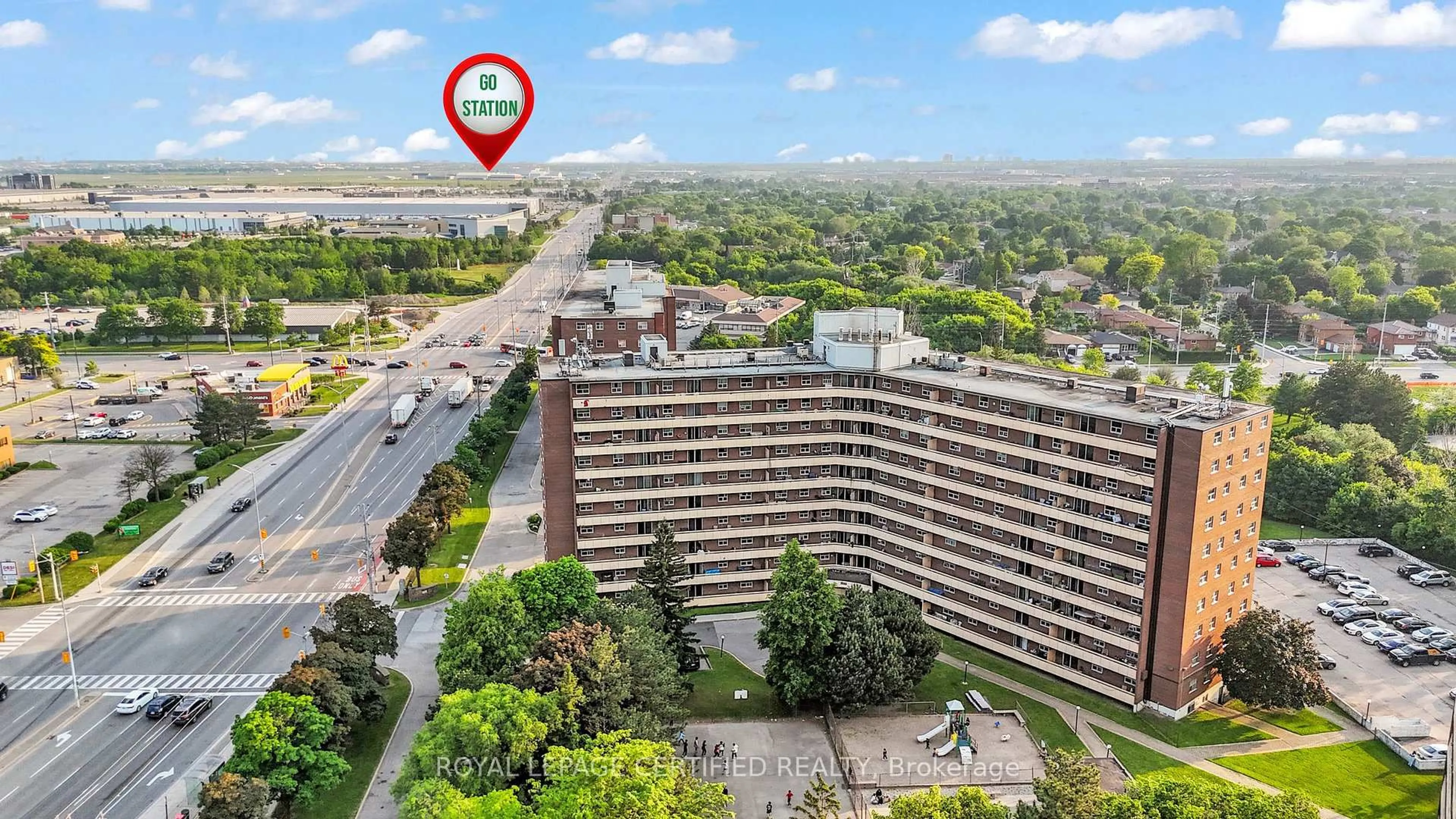 A pic from outside/outdoor area/front of a property/back of a property/a pic from drone, city buildings view from balcony for 3555 Derry Rd #912, Mississauga Ontario L4T 1B1