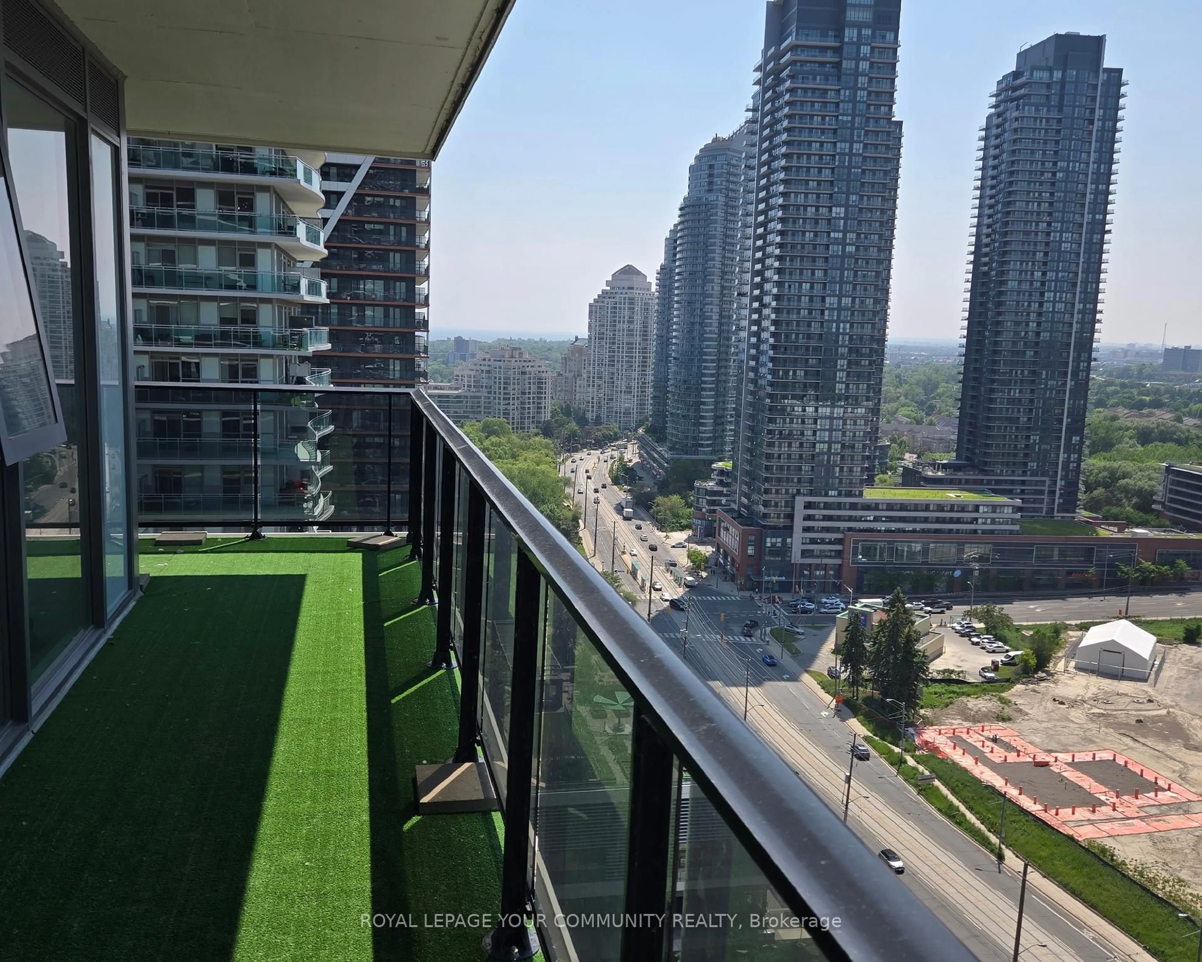 Balcony in the apartment, city buildings view from balcony for 70 Annie Craig Dr #2009, Toronto Ontario M8V 0C5