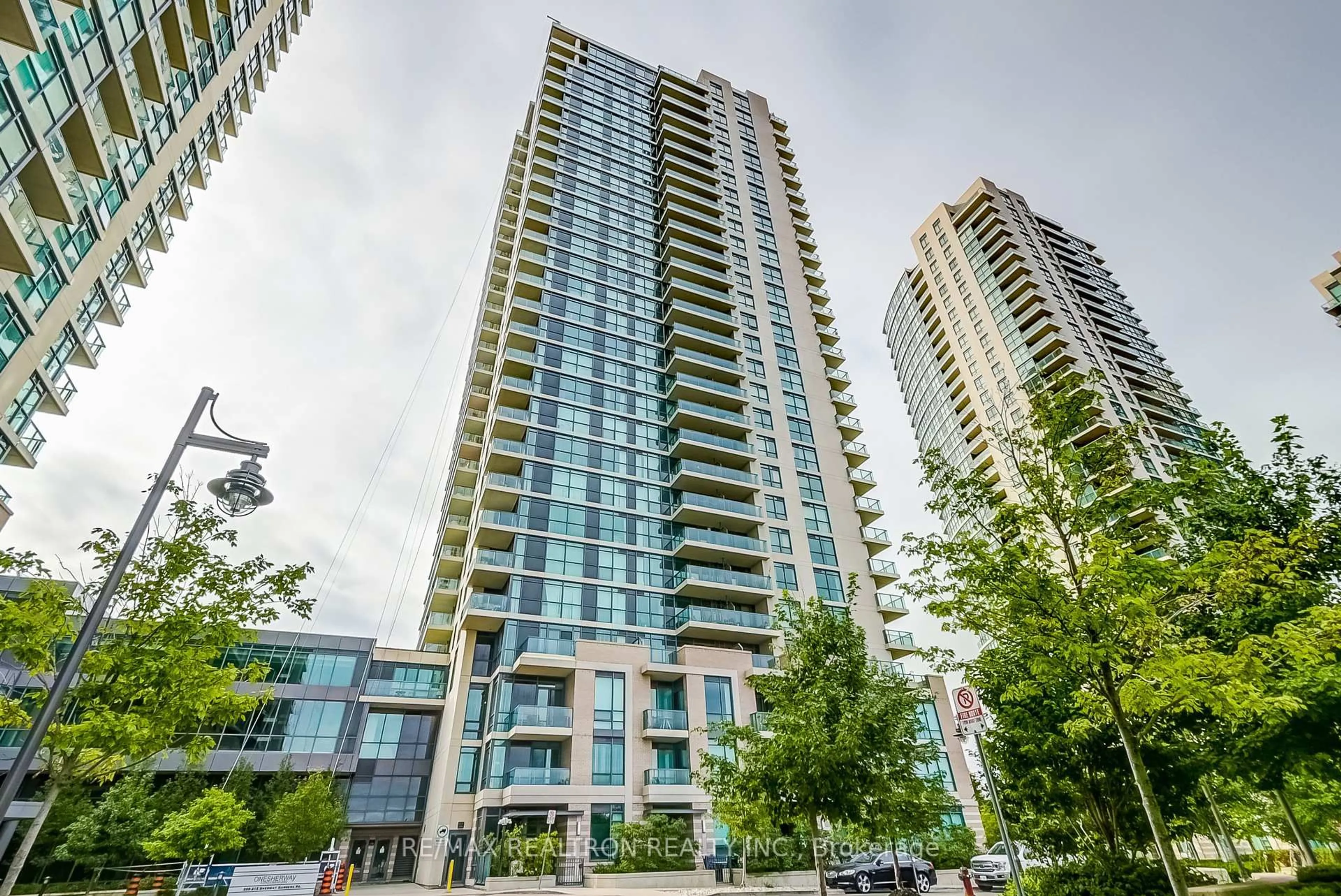 Patio, city buildings view from balcony for 215 Sherway Gardens Rd #315, Toronto Ontario M9C 0A4