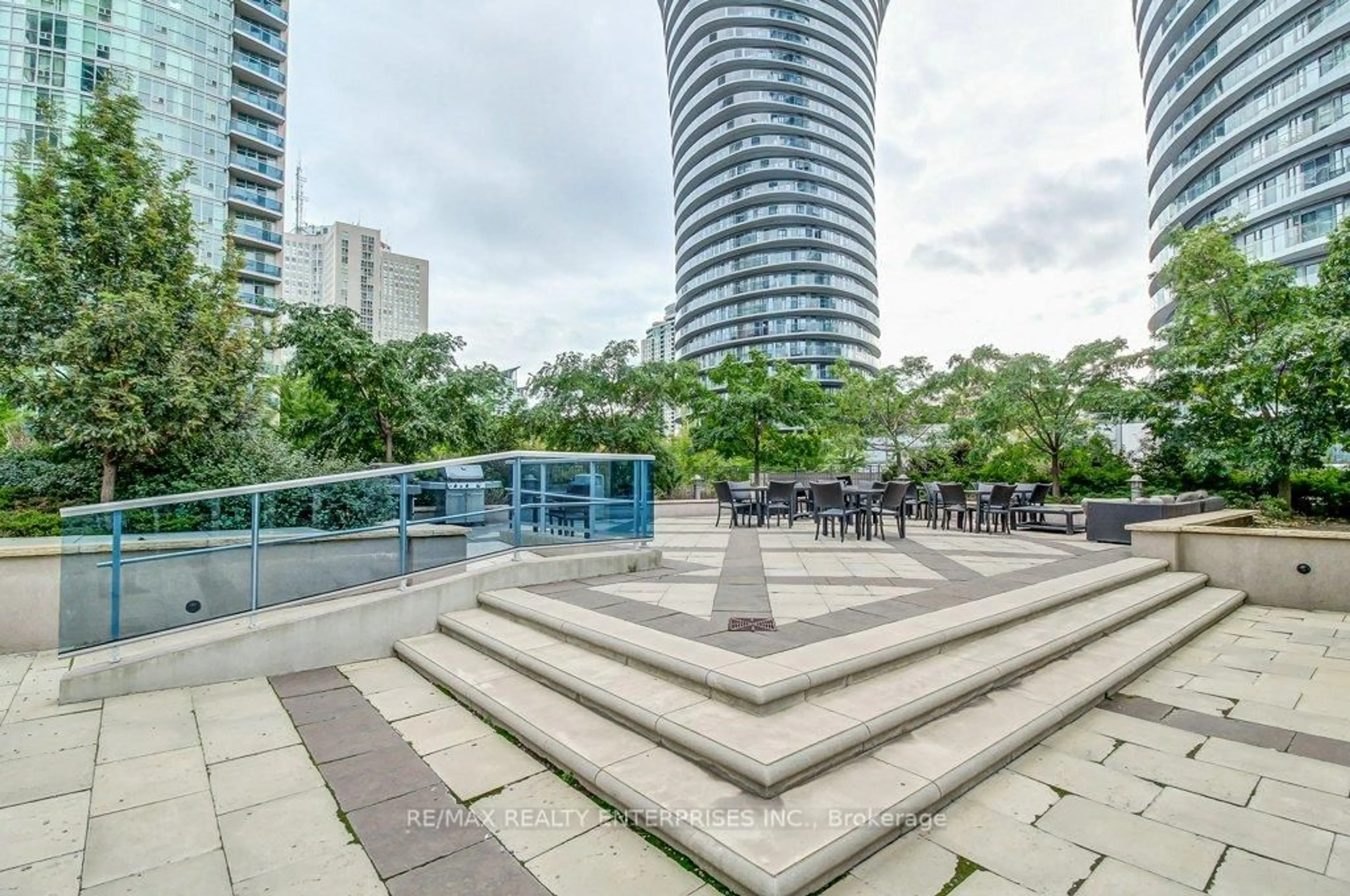 Patio, city buildings view from balcony for 80 Absolute Ave #911, Mississauga Ontario L4Z 0A5