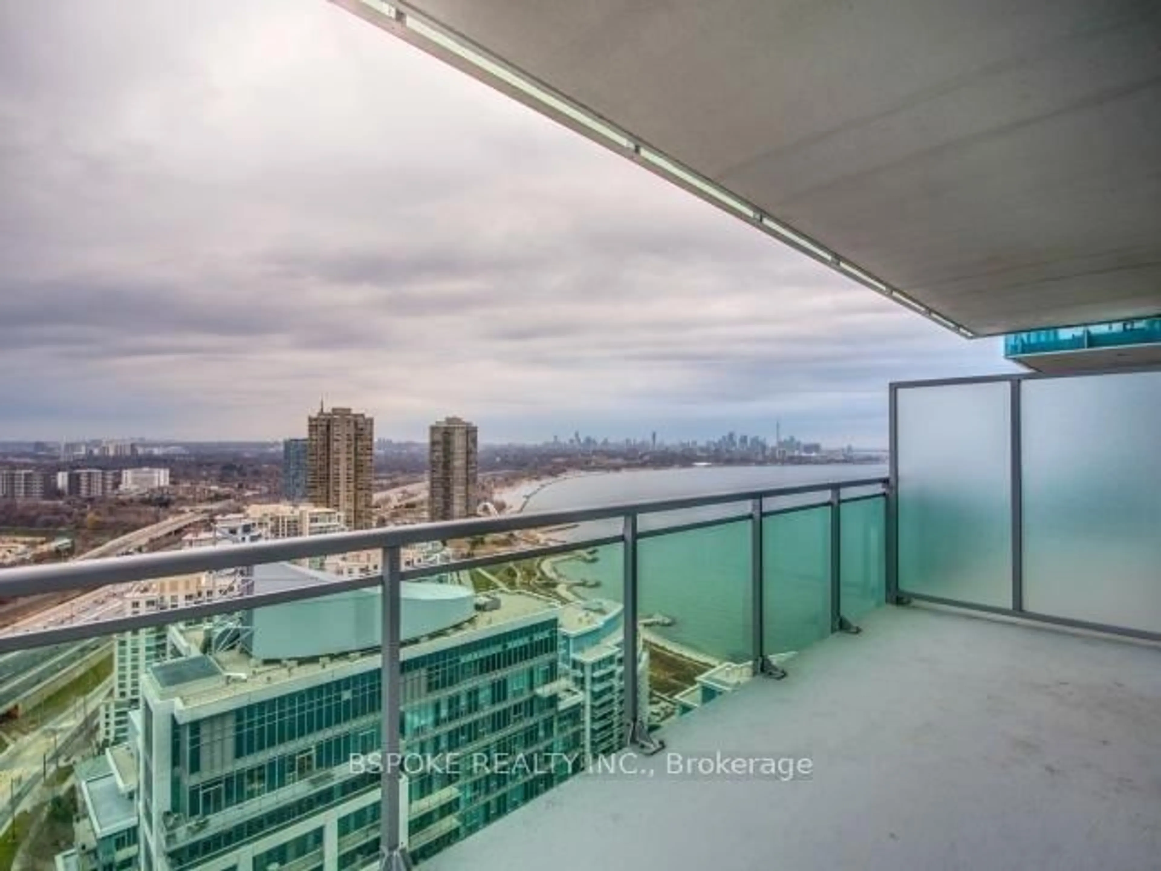 Balcony in the apartment, city buildings view from balcony for 16 Brookers Lane #3302, Toronto Ontario M8V 0A5