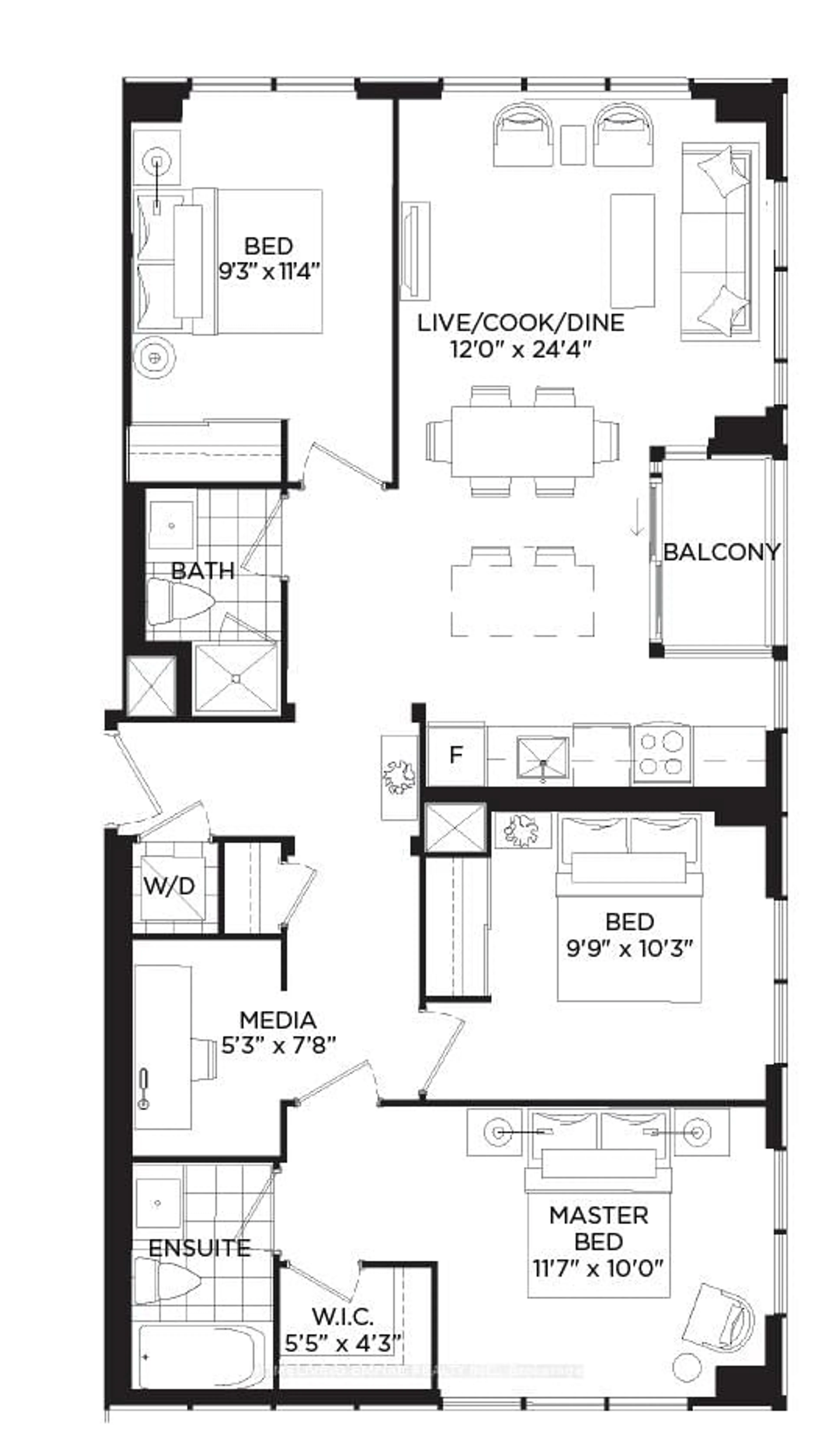 Floor plan for 270 Dufferin St #1103, Toronto Ontario M6K 0H8
