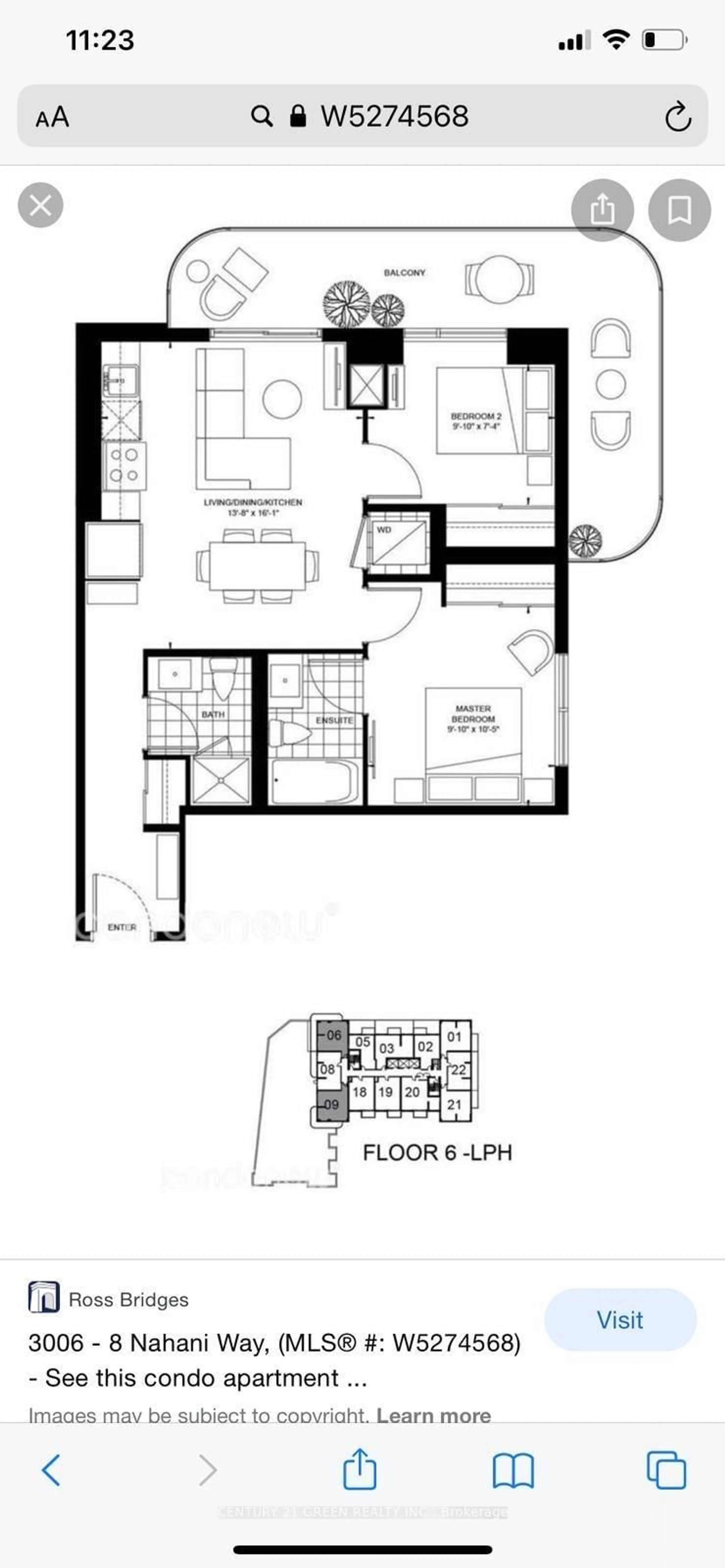 Floor plan for 8 Nahani Way #3006, Mississauga Ontario L4Z 0C6