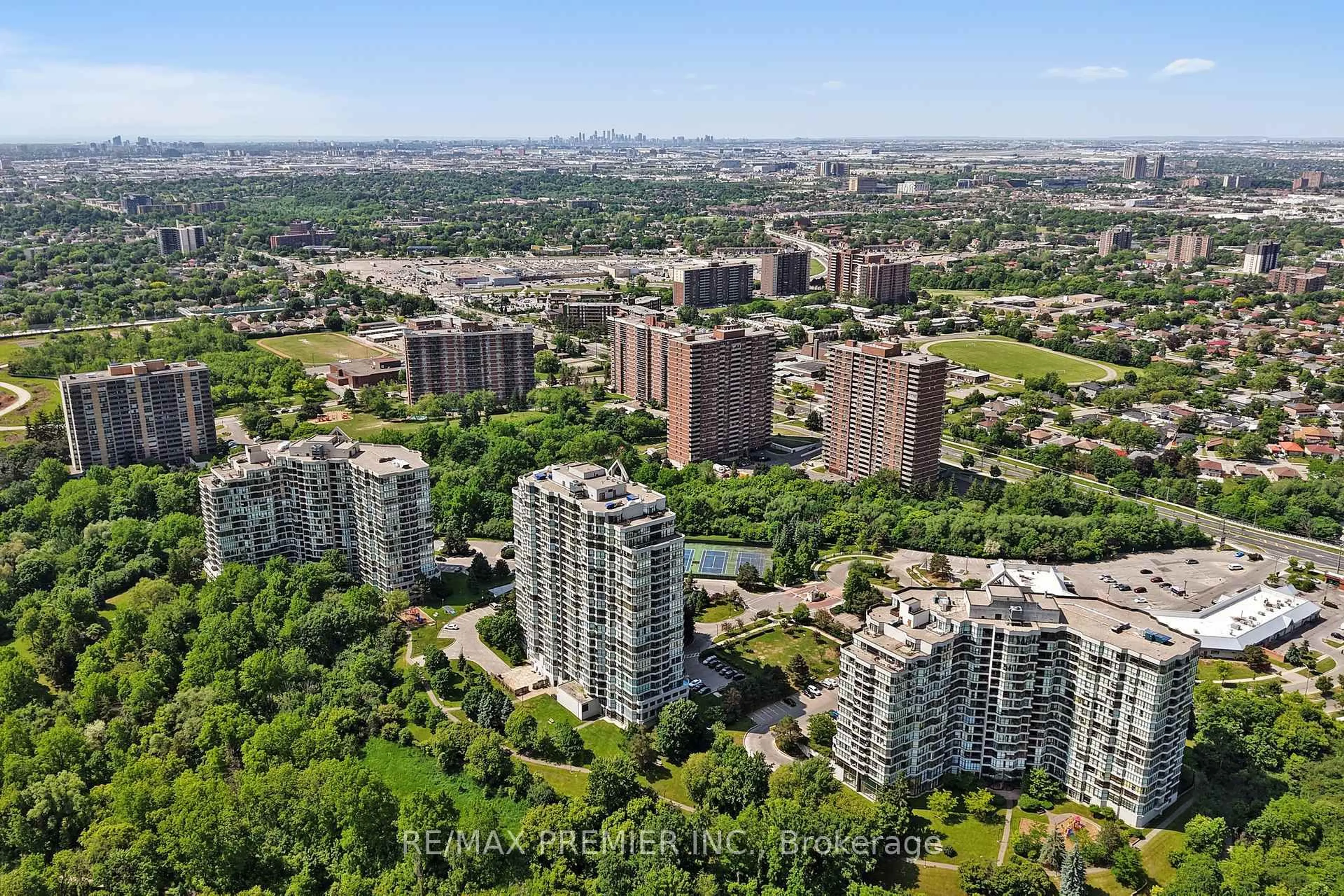 A pic from outside/outdoor area/front of a property/back of a property/a pic from drone, city buildings view from balcony for 3 Rowntree Rd #1406, Toronto Ontario M9V 5G8