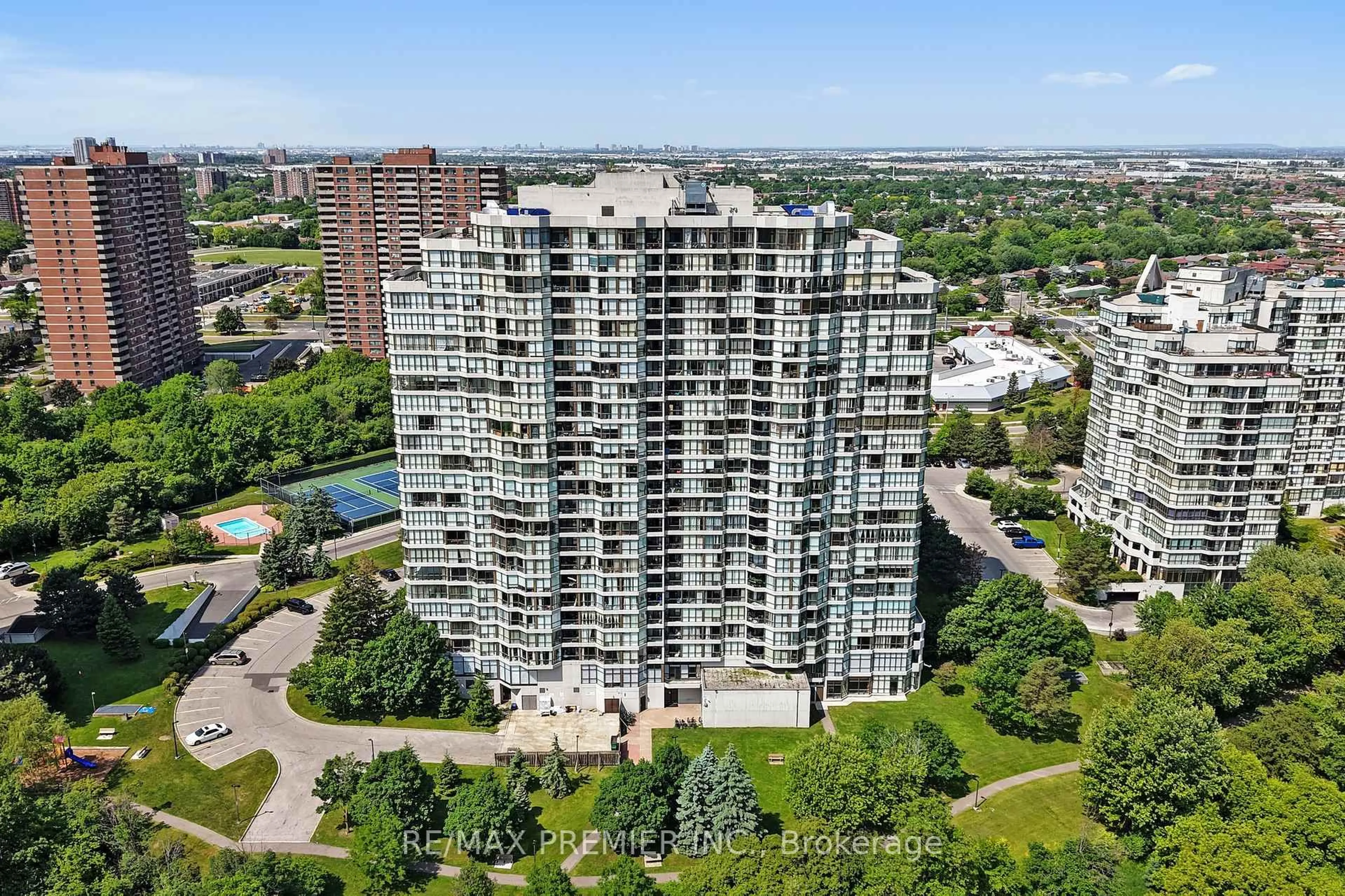 A pic from outside/outdoor area/front of a property/back of a property/a pic from drone, city buildings view from balcony for 3 Rowntree Rd #1406, Toronto Ontario M9V 5G8