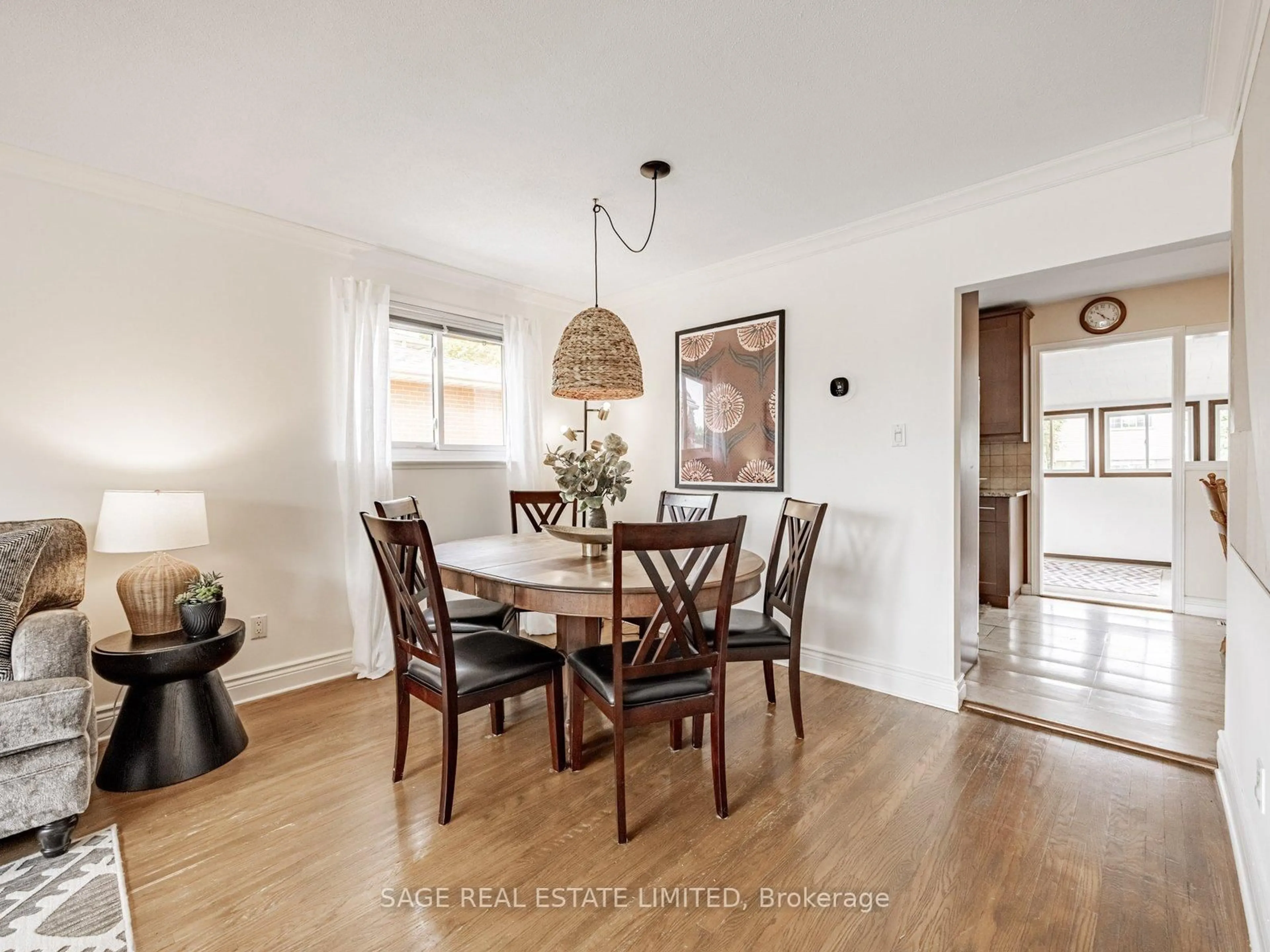 Dining room, wood/laminate floor for 46 Watson Cres, Brampton Ontario L6W 1E7