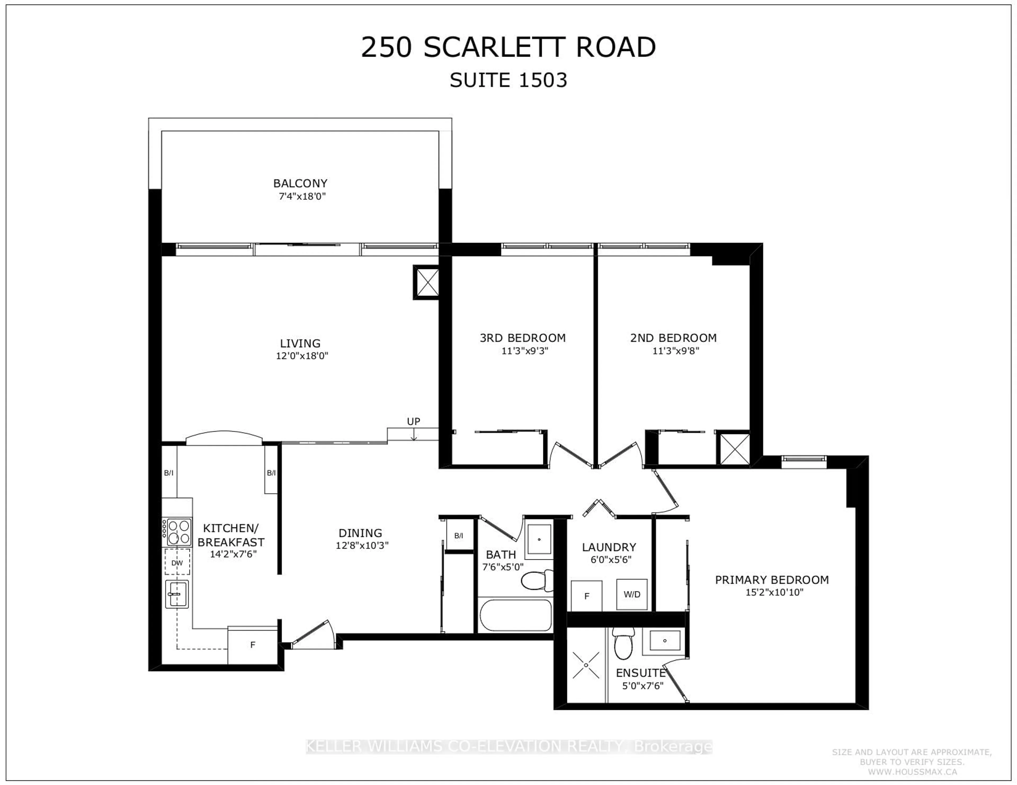 Floor plan for 250 Scarlett Rd #1503, Toronto Ontario M6N 4X5