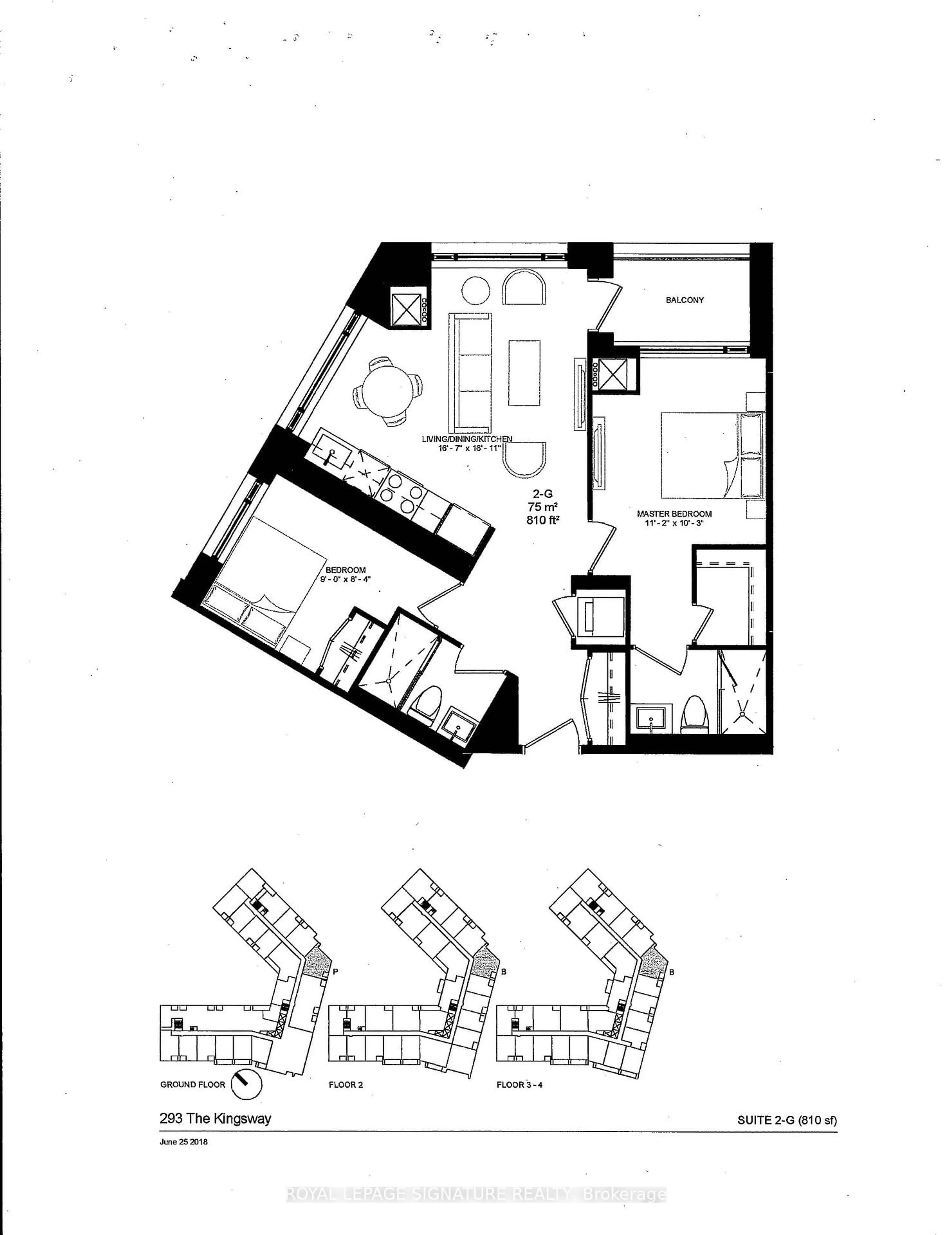 Floor plan for 293 The Kingsway #210, Toronto Ontario M9A 0E8