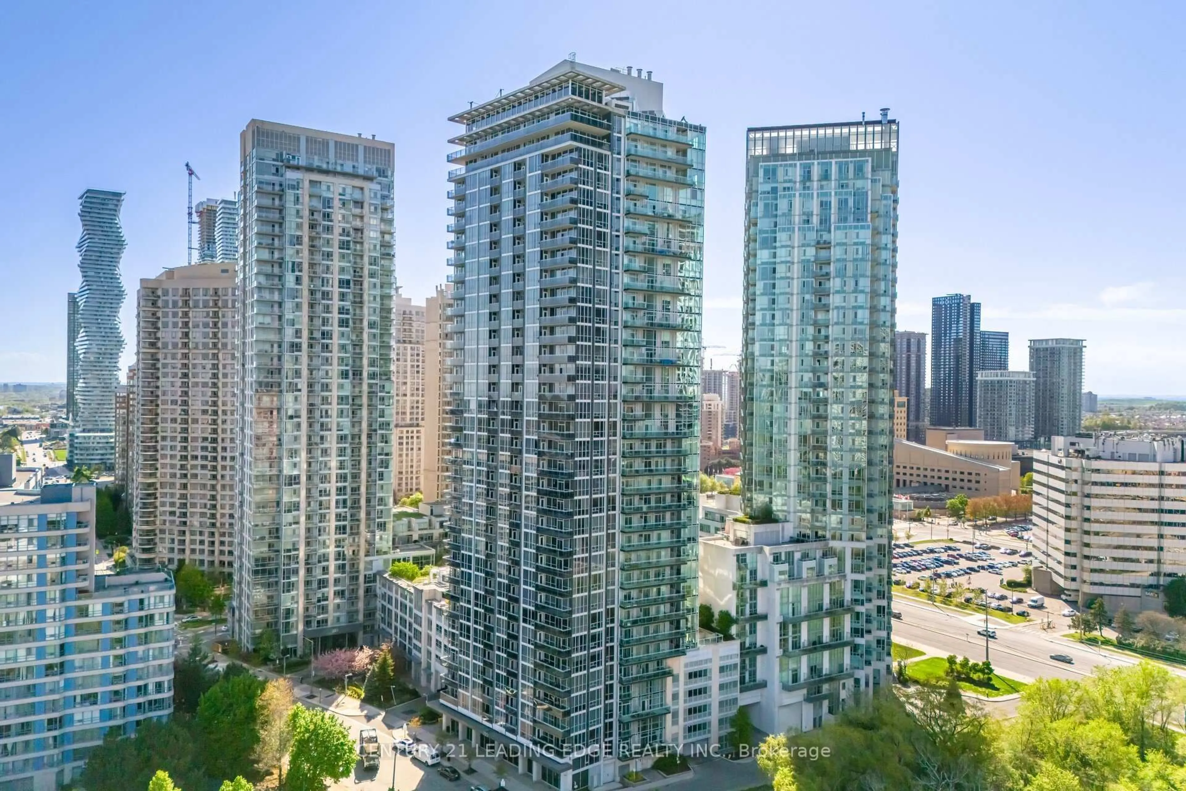 A pic from outside/outdoor area/front of a property/back of a property/a pic from drone, city buildings view from balcony for 223 Webb Dr #201, Mississauga Ontario L5B 0E8