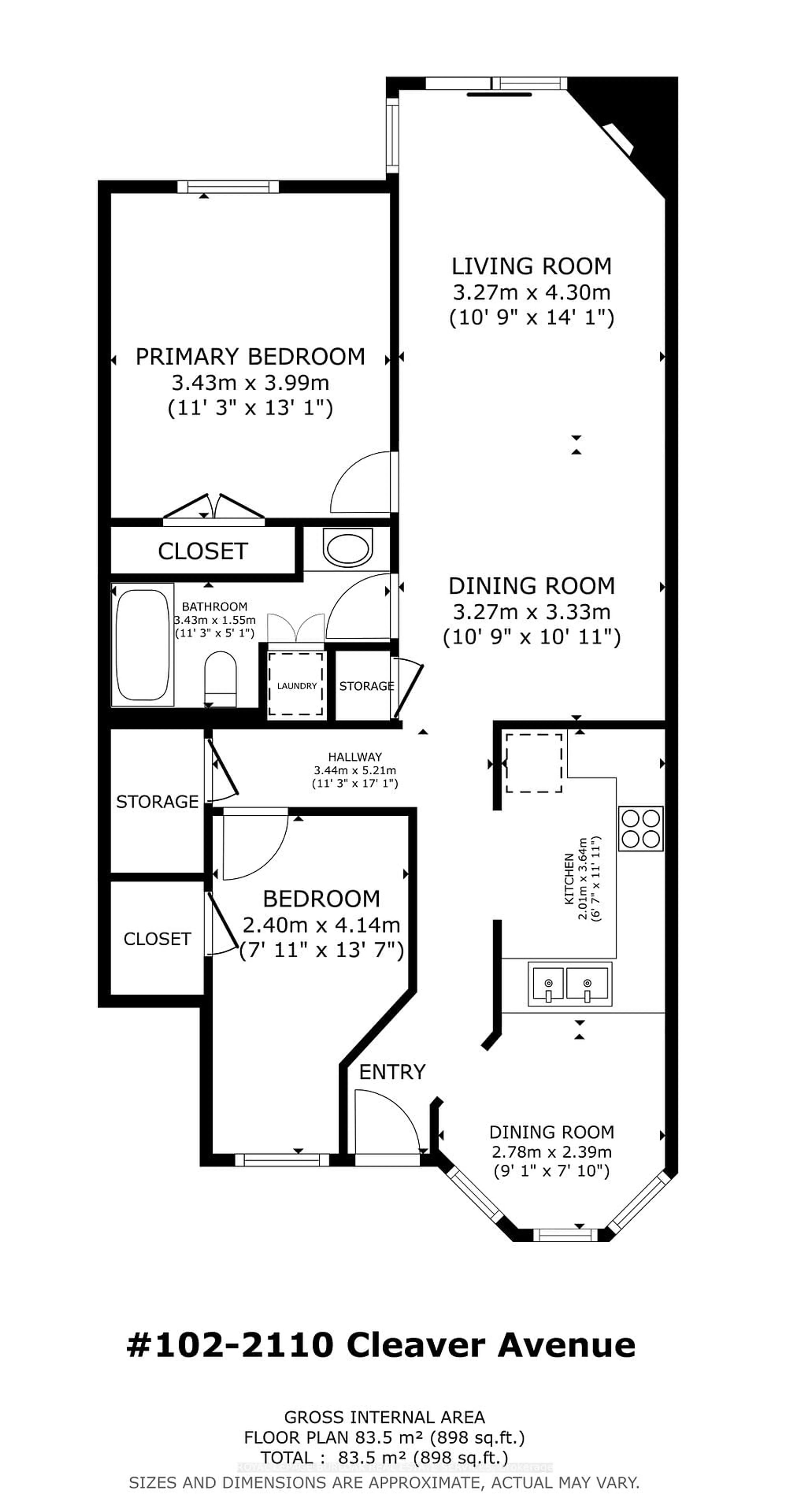 Floor plan for 2110 Cleaver Ave #102, Burlington Ontario L7M 3Z3