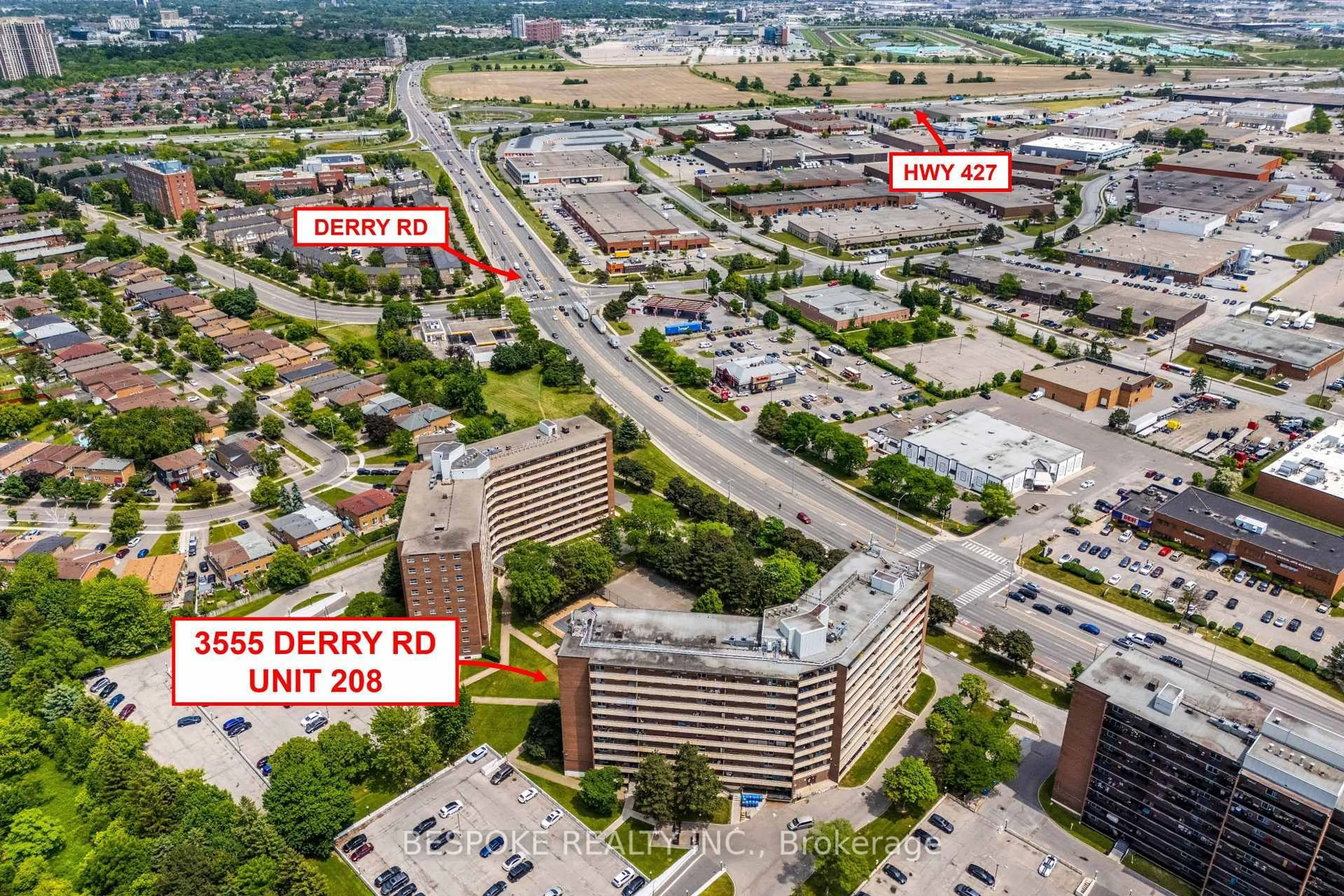 A pic from outside/outdoor area/front of a property/back of a property/a pic from drone, unknown for 3555 Derry Rd #208, Mississauga Ontario L4T 1B2