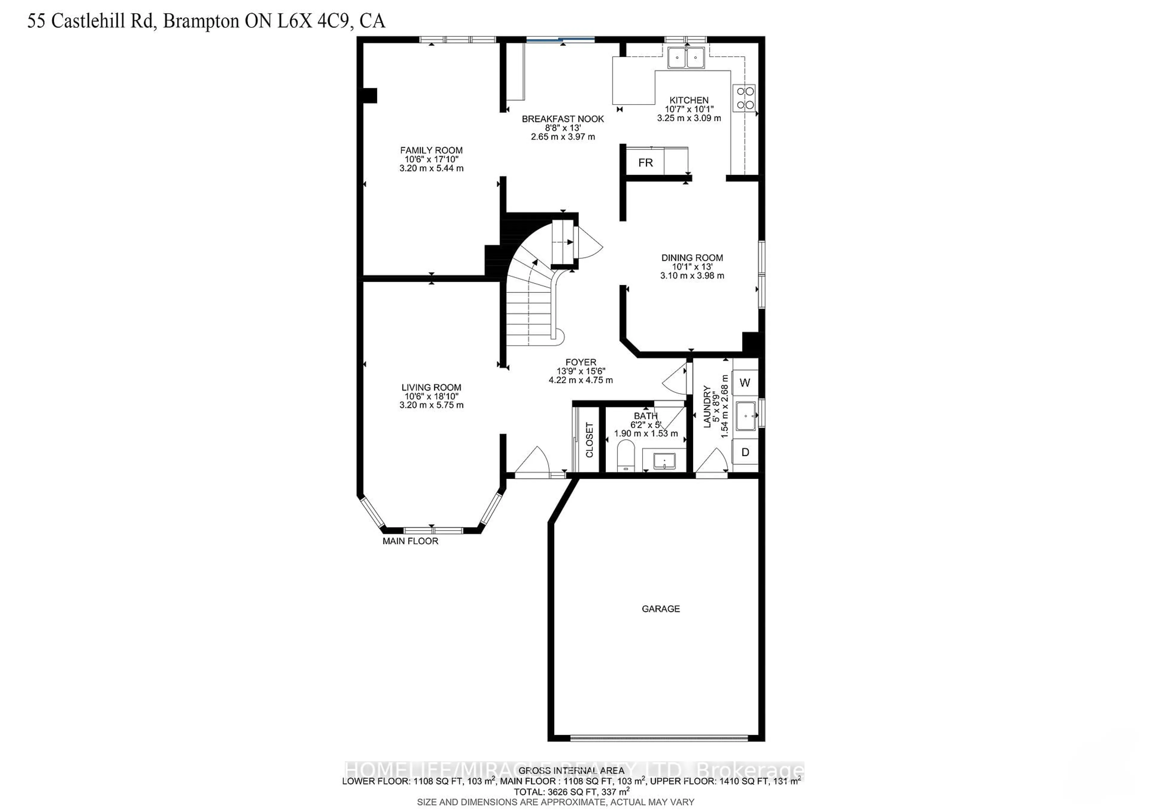 Floor plan for 55 Castlehill Rd, Brampton Ontario L6X 4C9