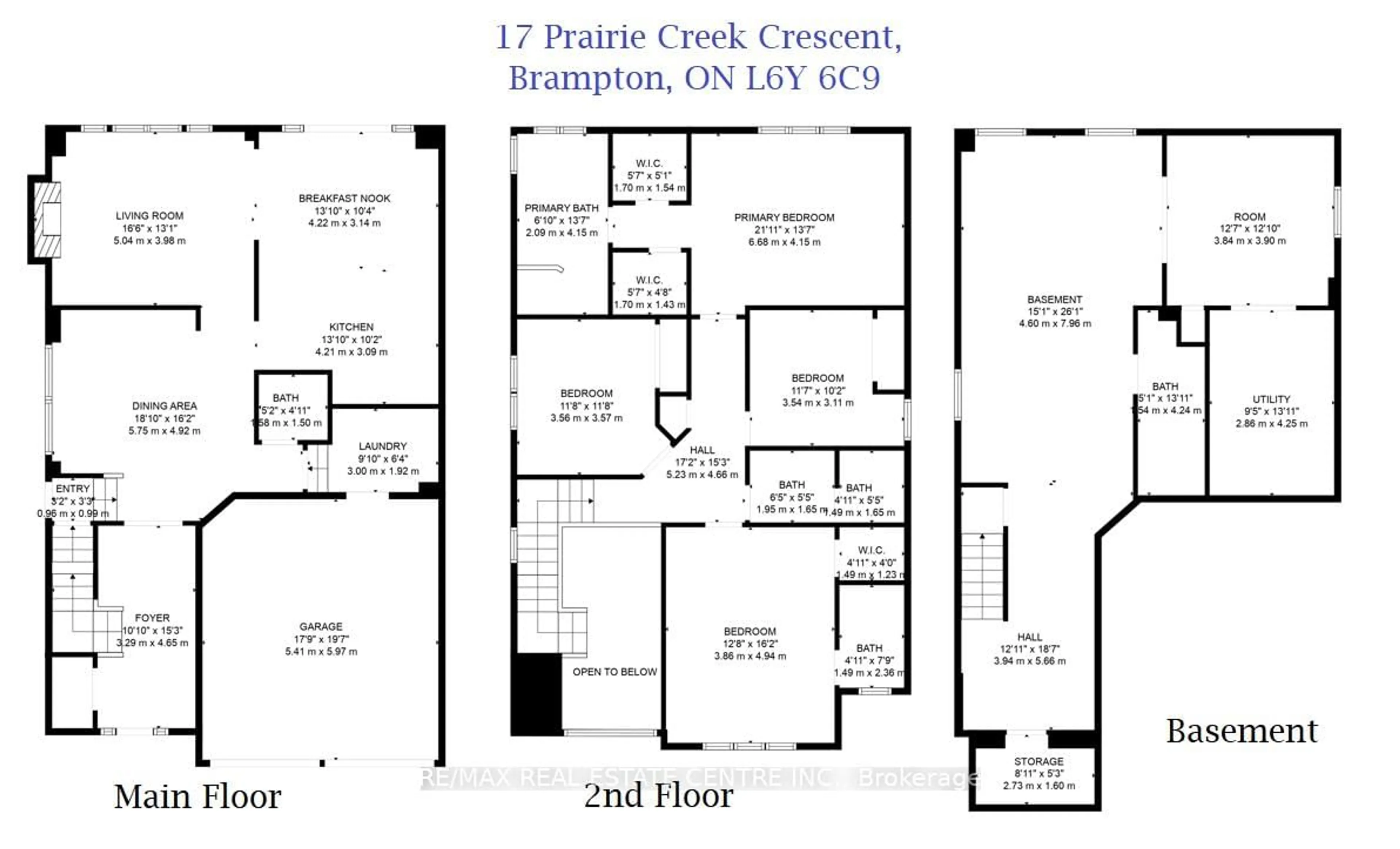 Floor plan for 17 Prairie Creek Cres, Brampton Ontario L6Y 6C9